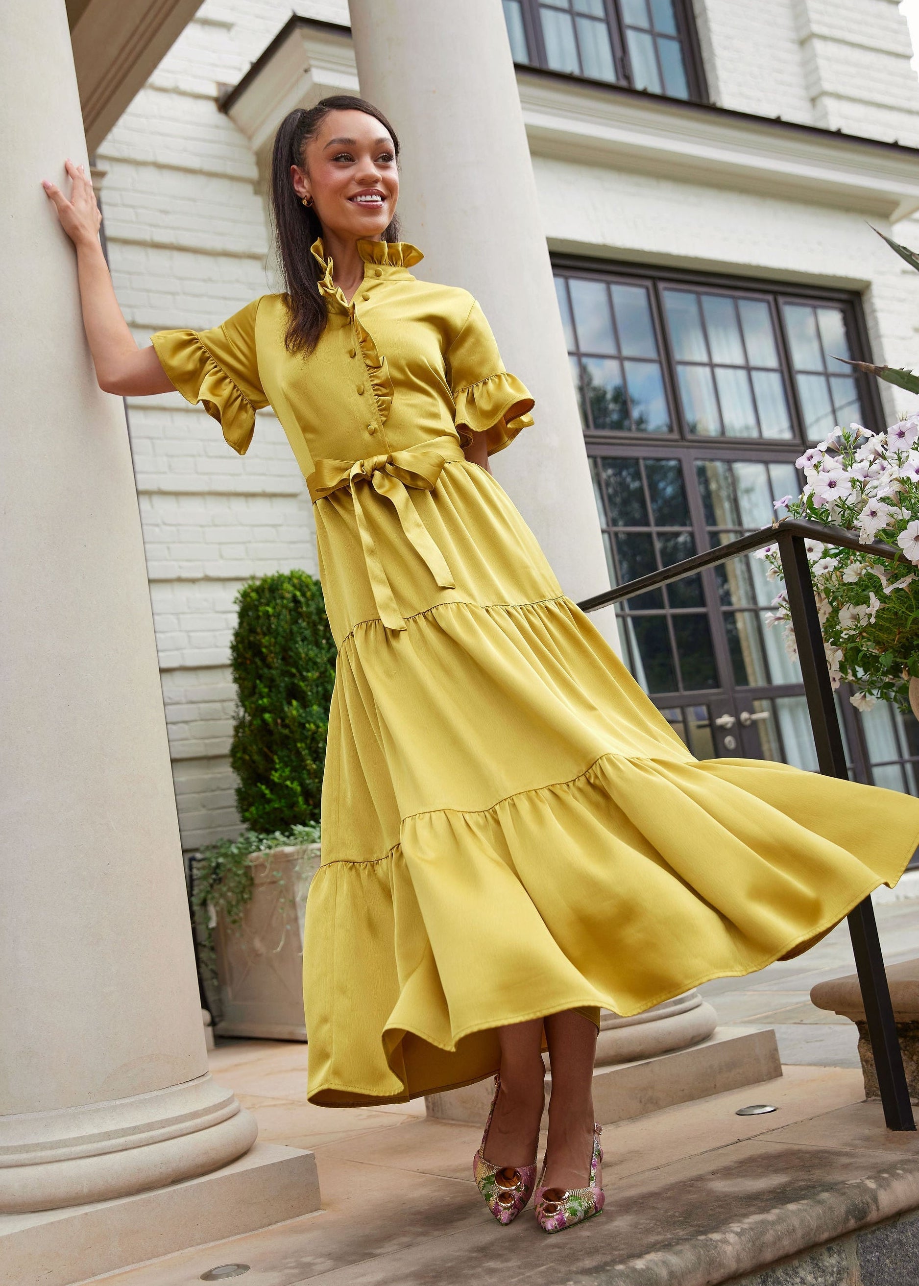 Sadie Maxi Dress Golden Olive Satin