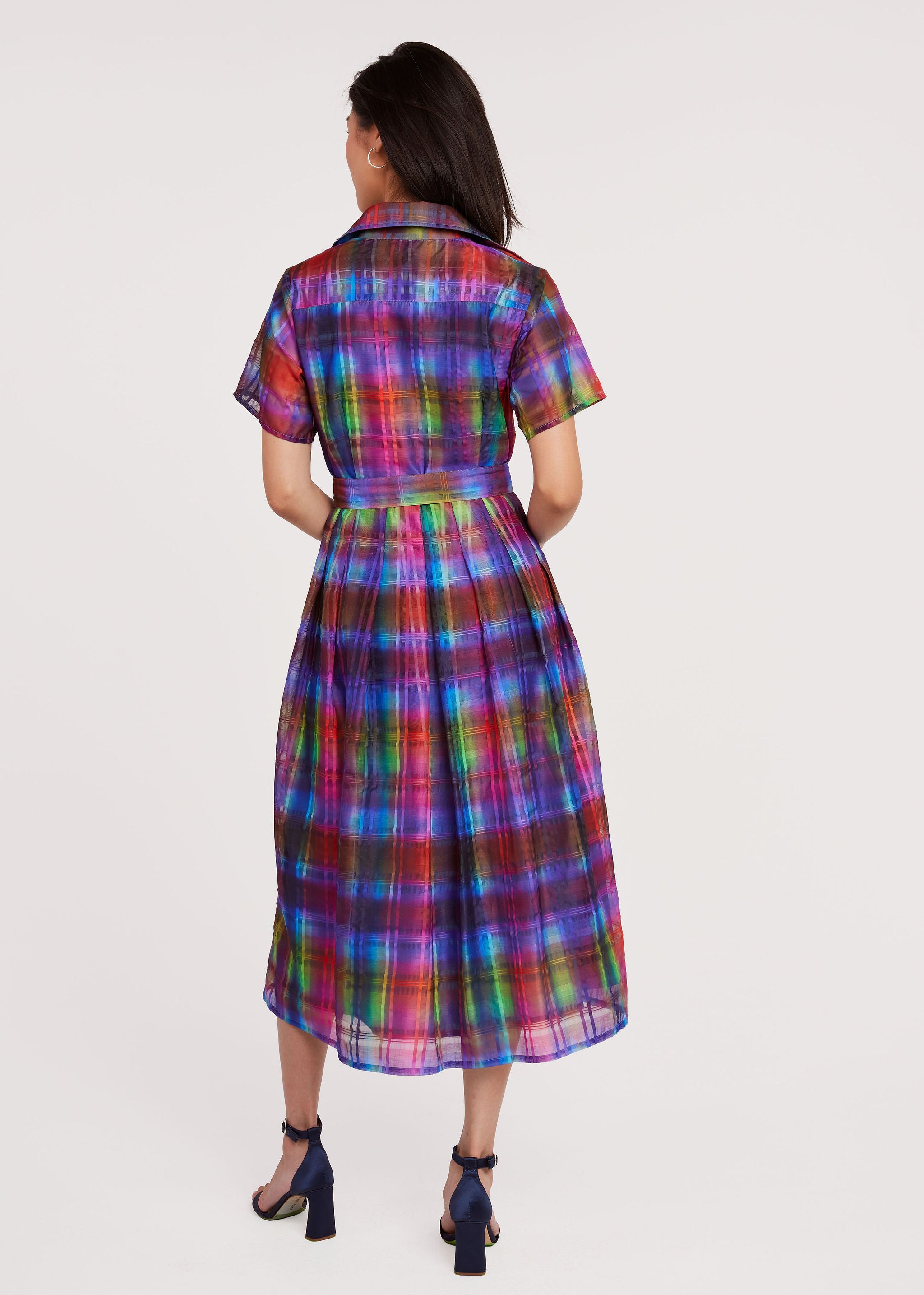 Cecilia Midi Dress Short Sleeve Prism Plaid Organza
