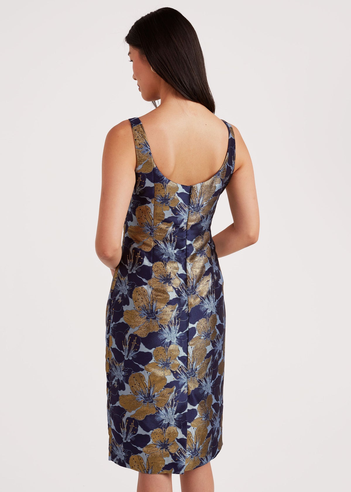 Clara Dress Navy Poinsettia Jacquard