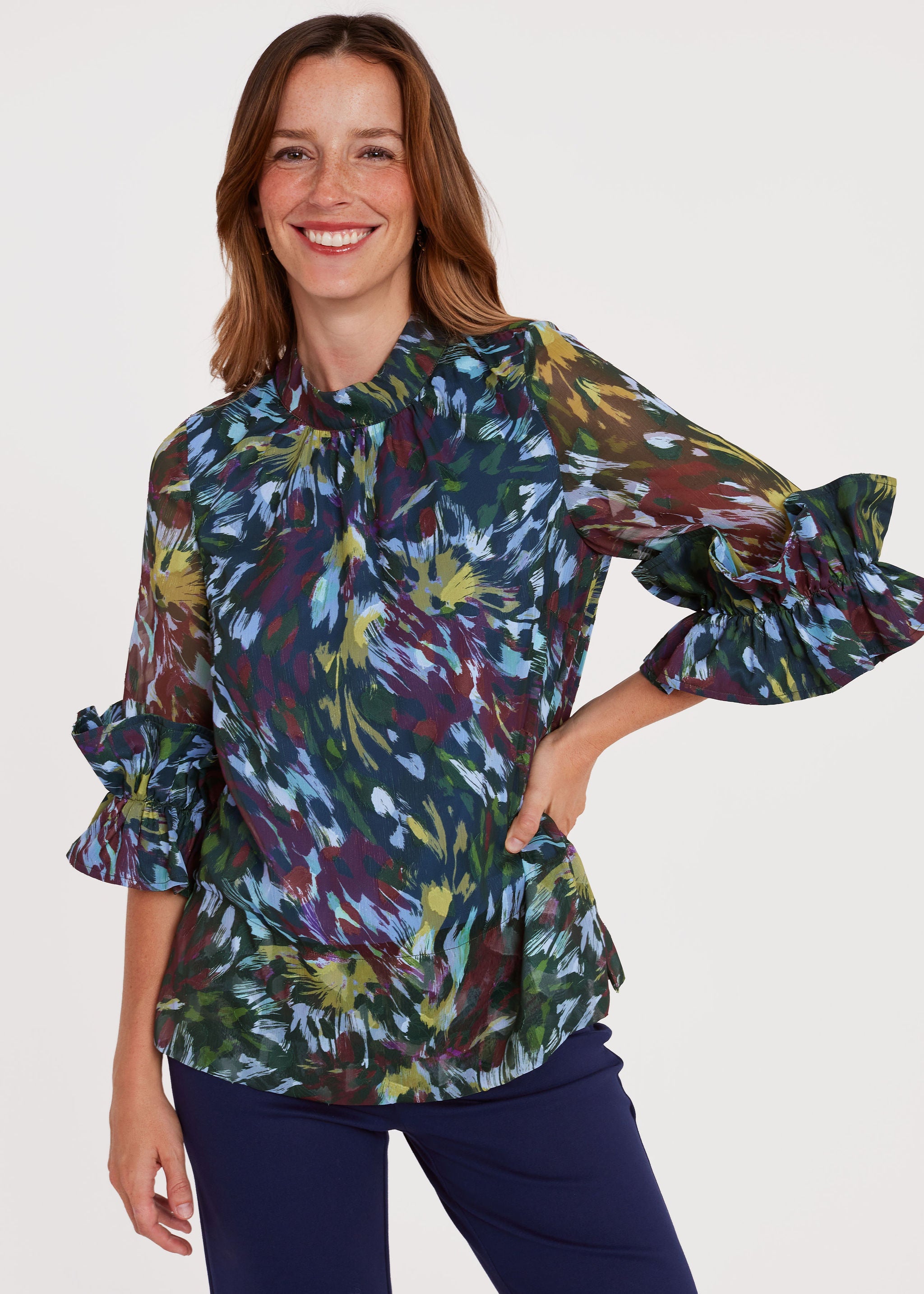 Bronwyn Top Forest Brushstroke Chiffon
