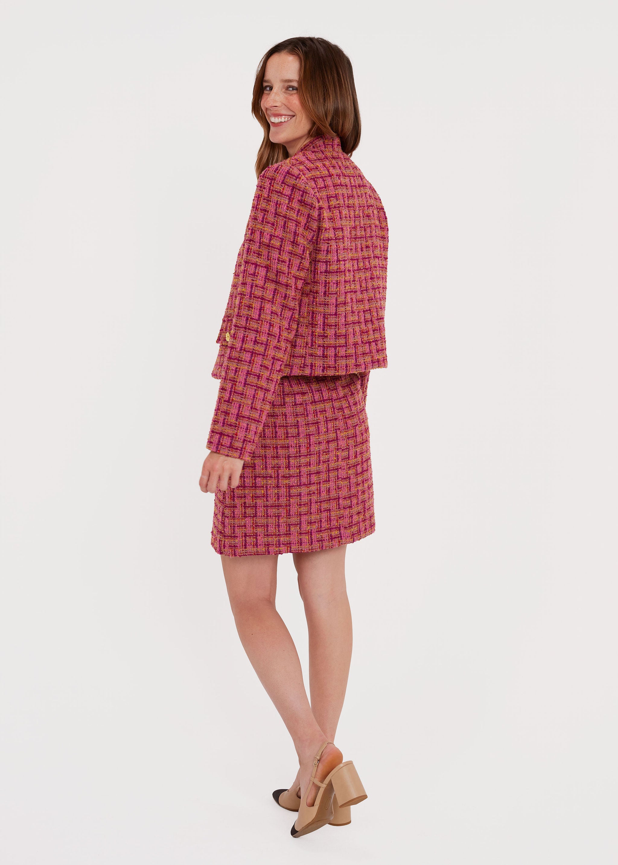 Lily Mini Skirt Mulberry Boucle Tweed