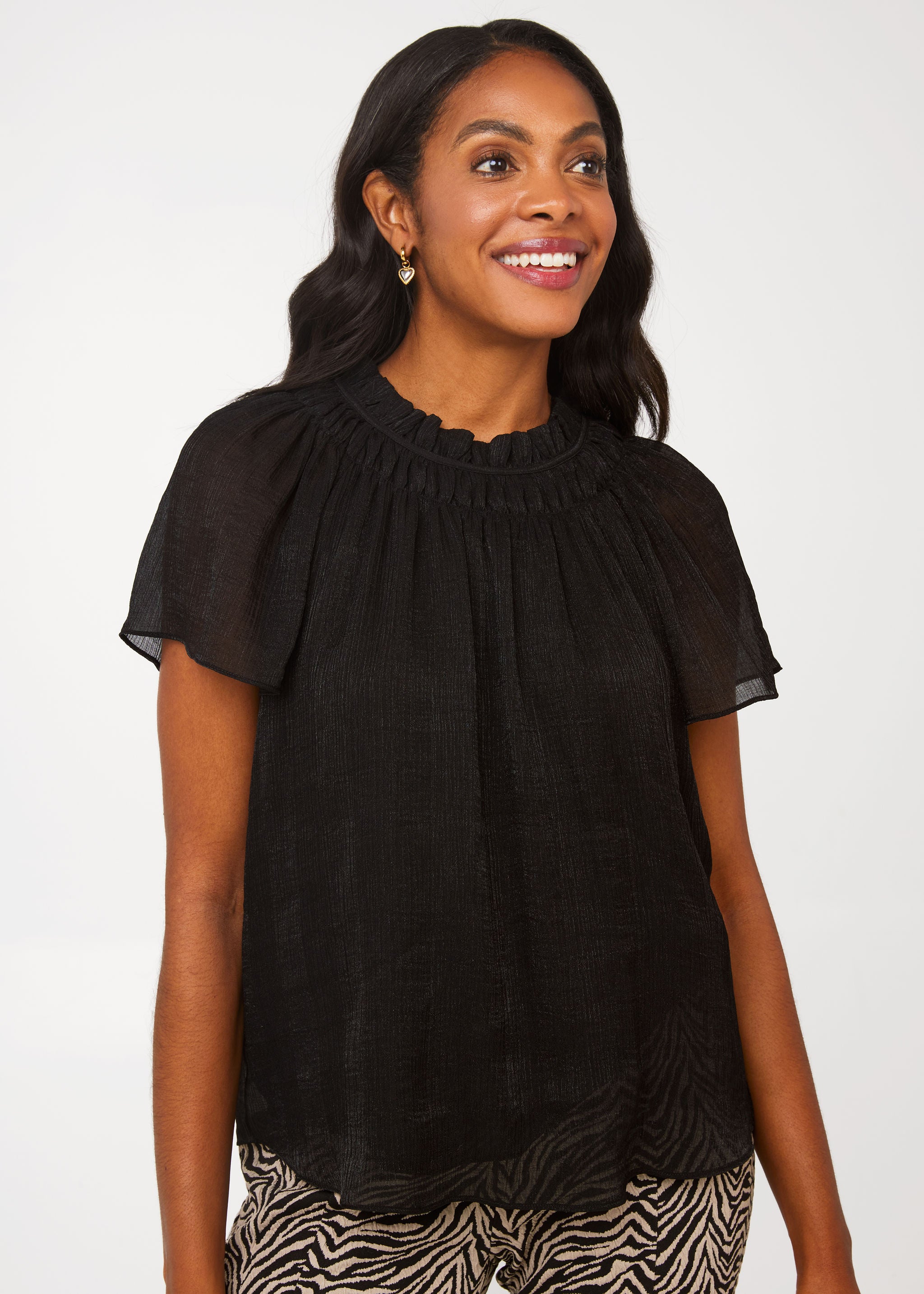 papier Louise blouse black パピエ Quinn Blouse Black Sparkle Chiffon