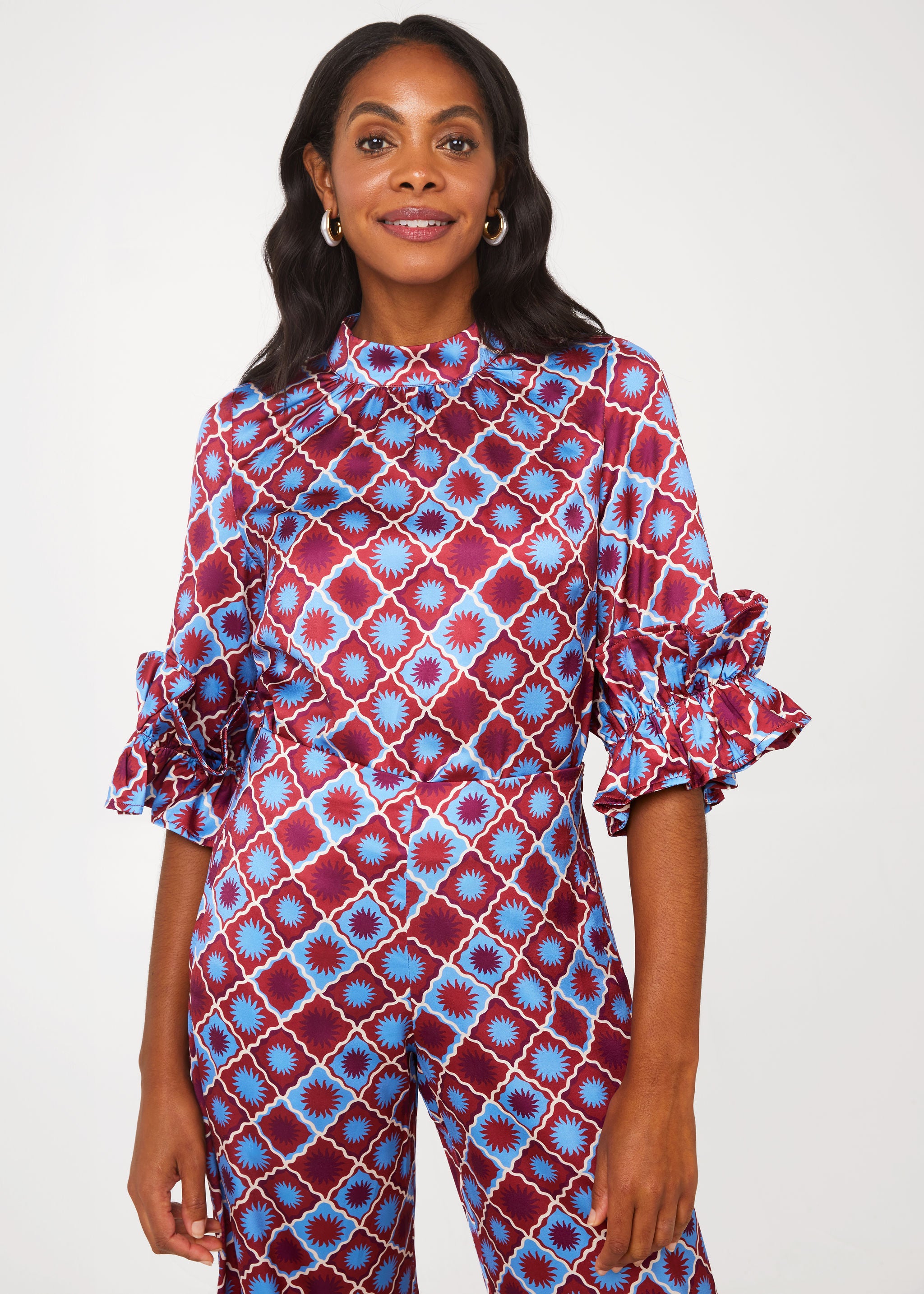 Bronwyn Top Burgundy Sunburst Satin