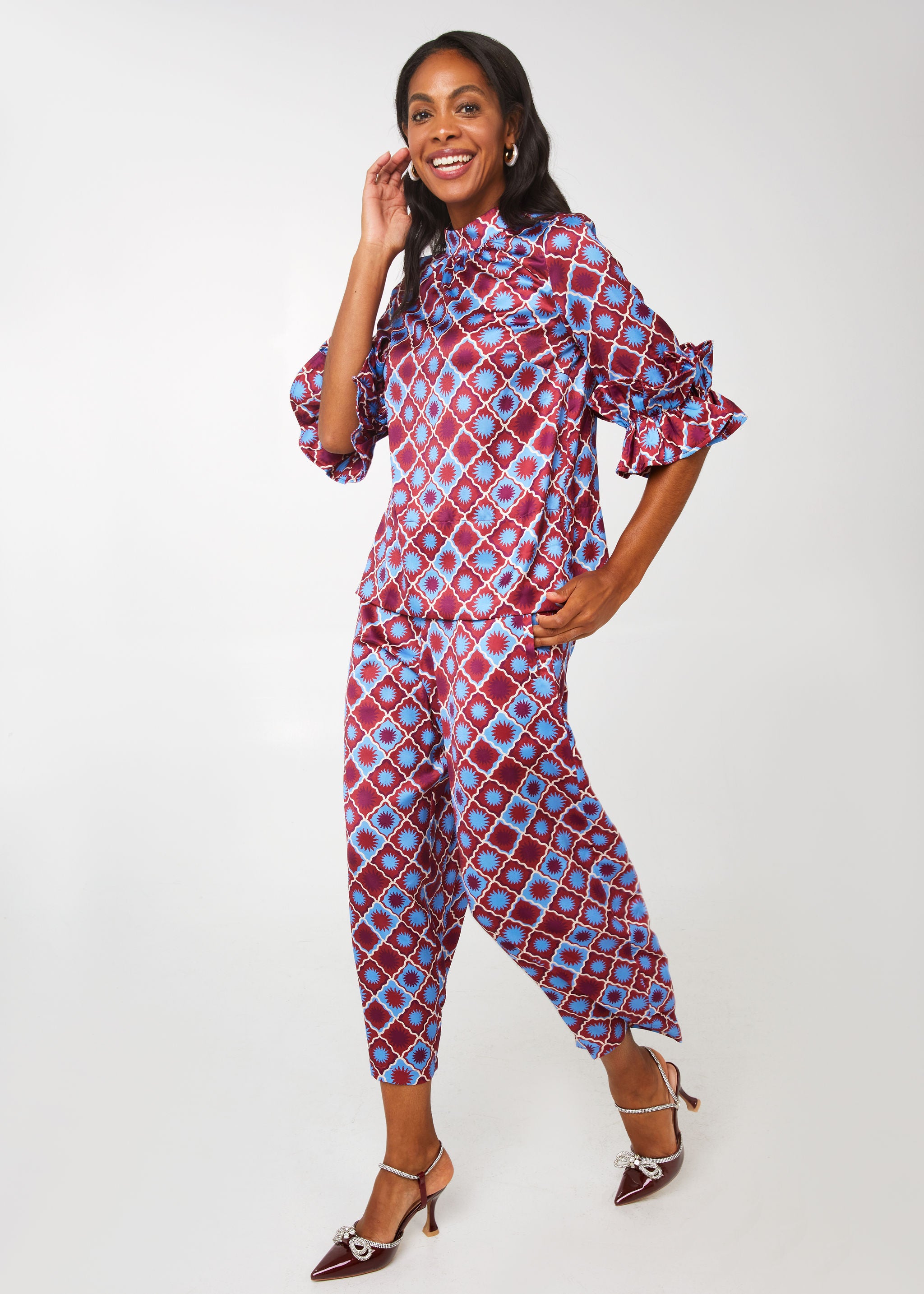 Taylor Pant Burgundy Sunburst Satin