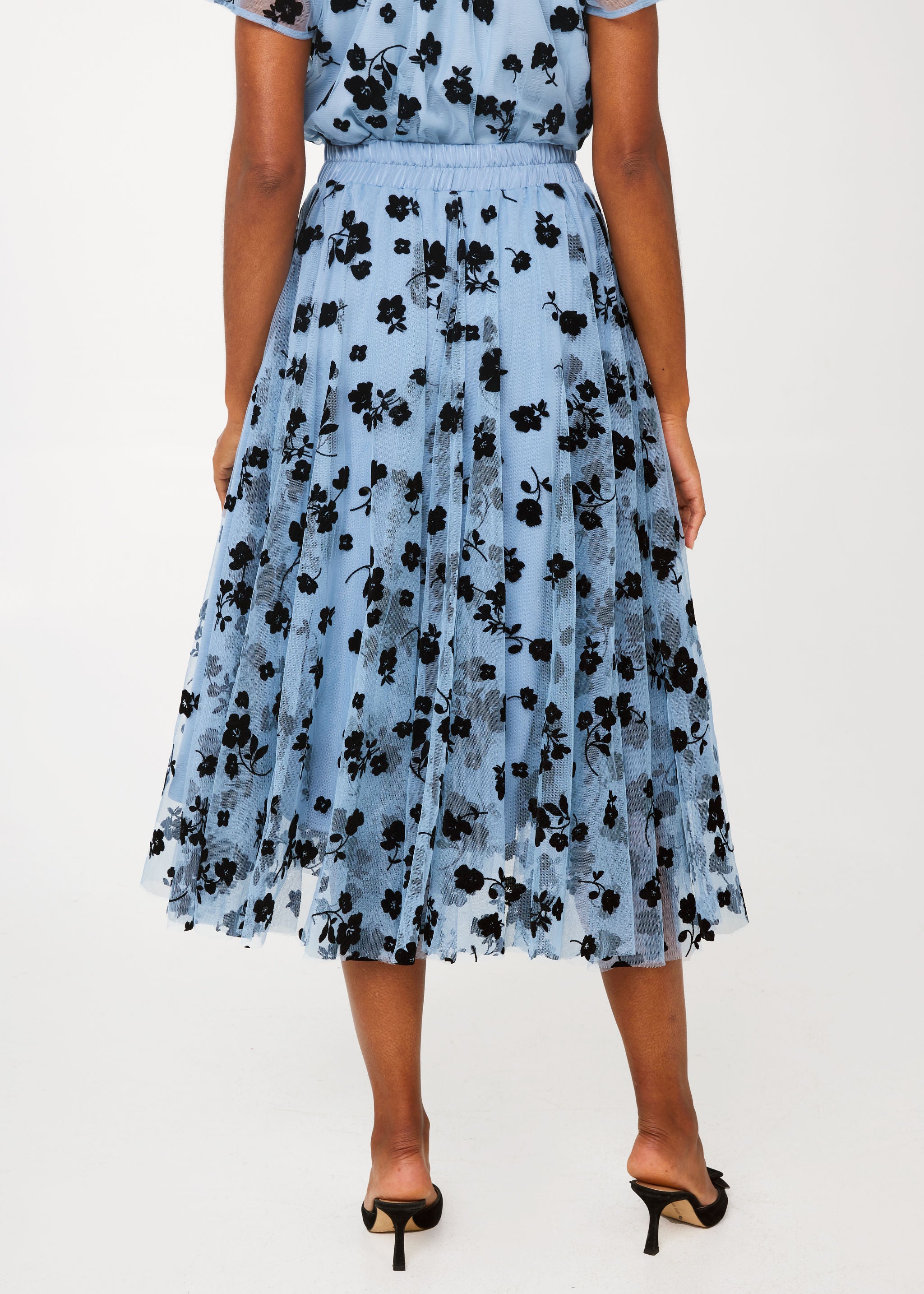 Sue Skirt Blue Floral Velvet Tulle