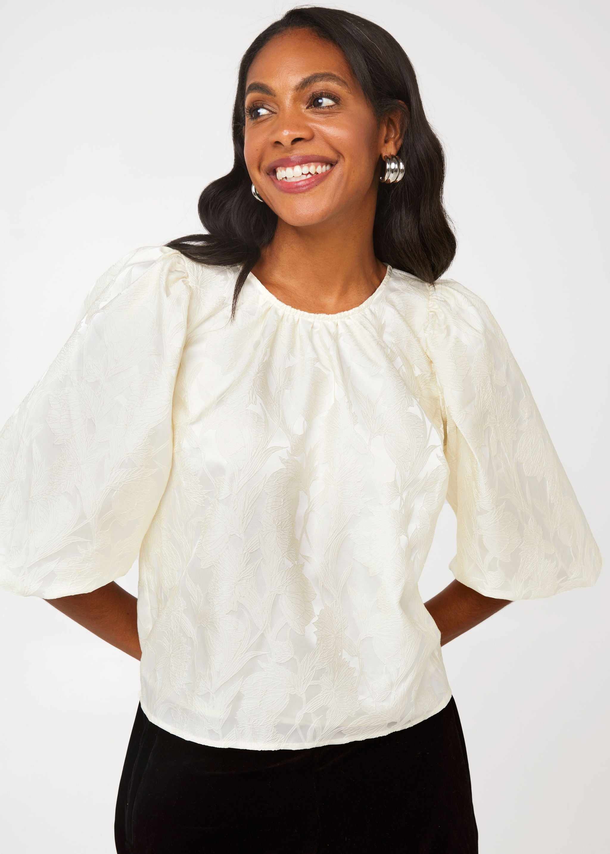 Hadley Top Ivory Embossed Satin