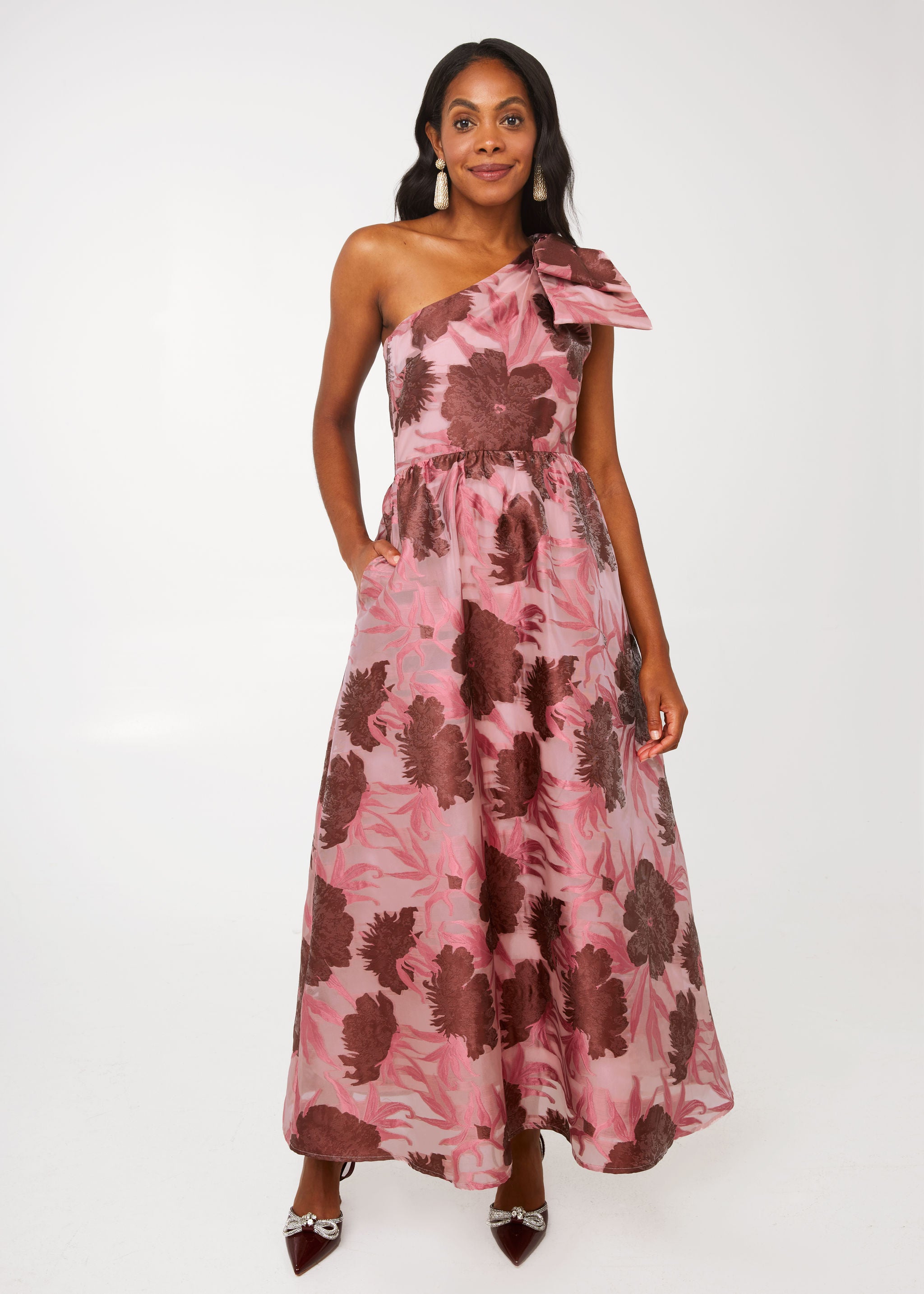 Caroline Gown Blush Pansy Vine Organza