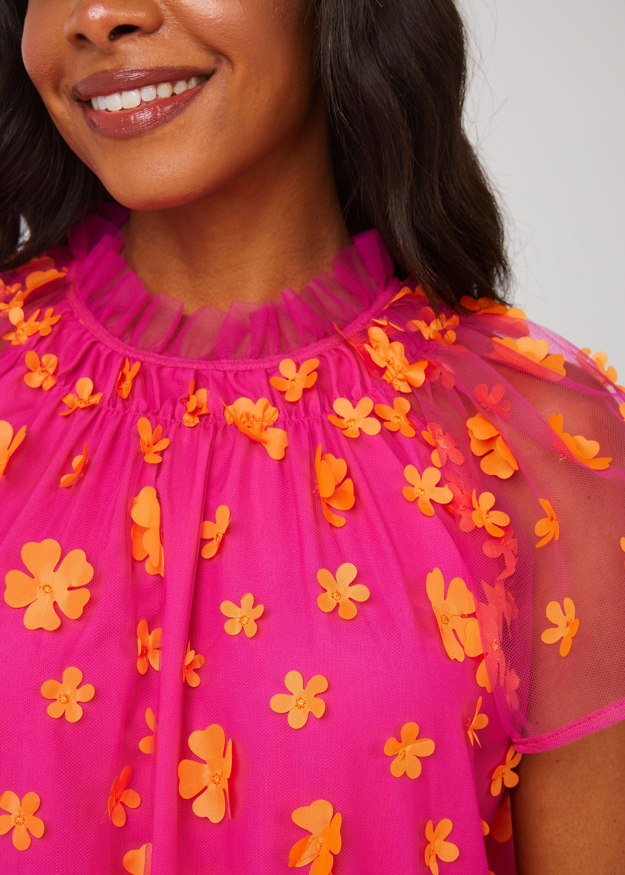 Quinn Dress Magenta Flower Tulle