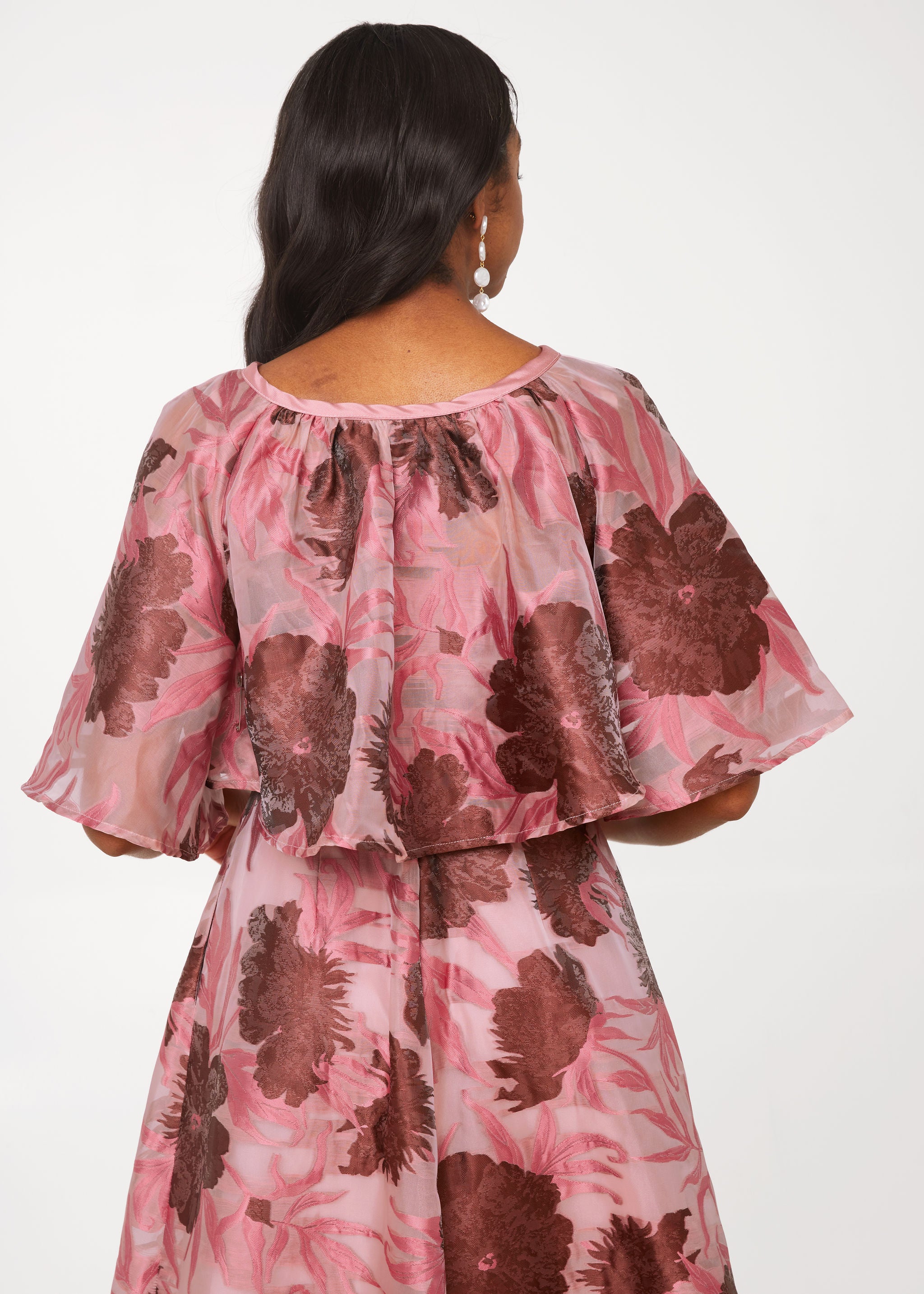 Alina Cropped Cape Blush Pansy Vine Organza