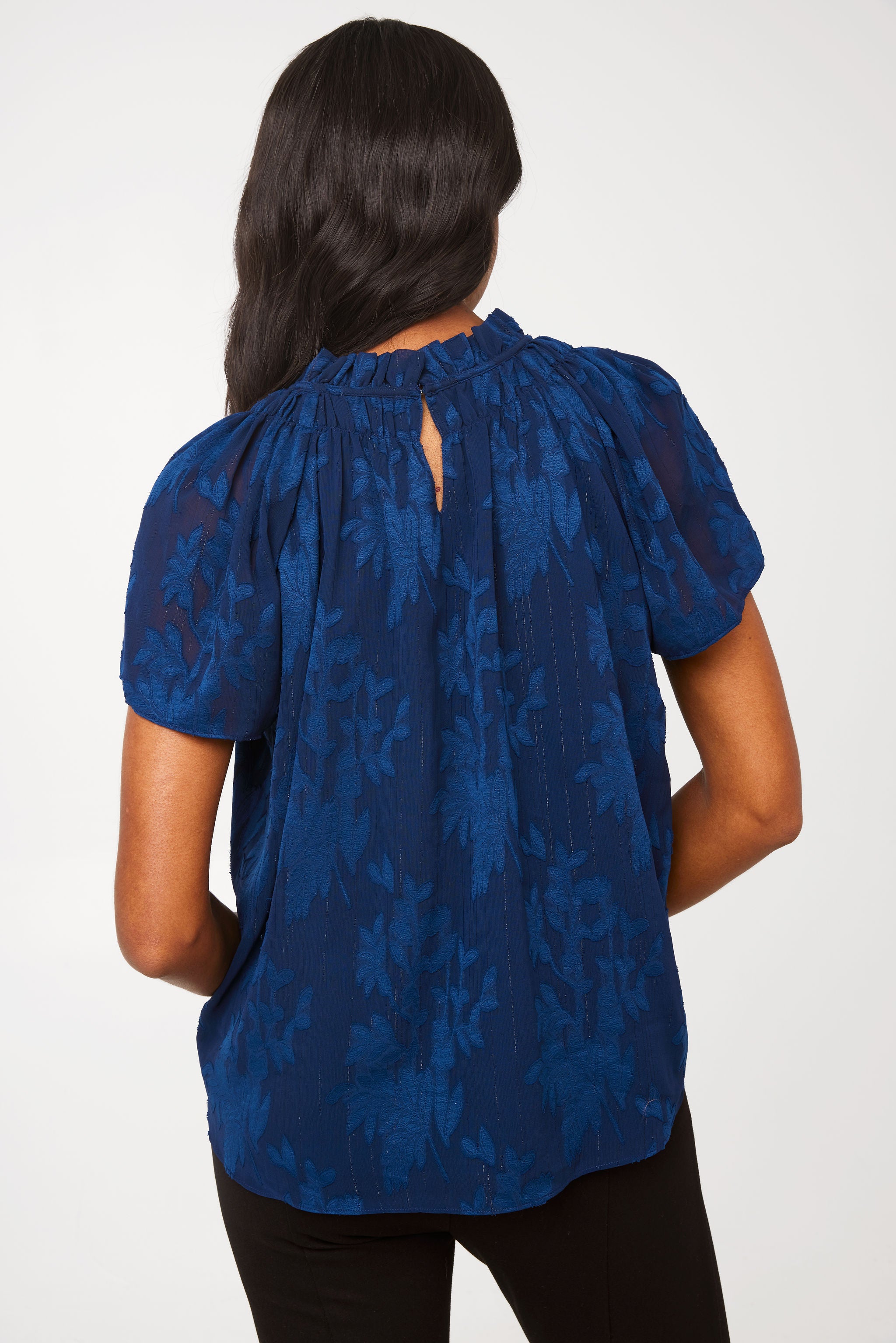 Quinn Blouse Navy Burnout Chiffon