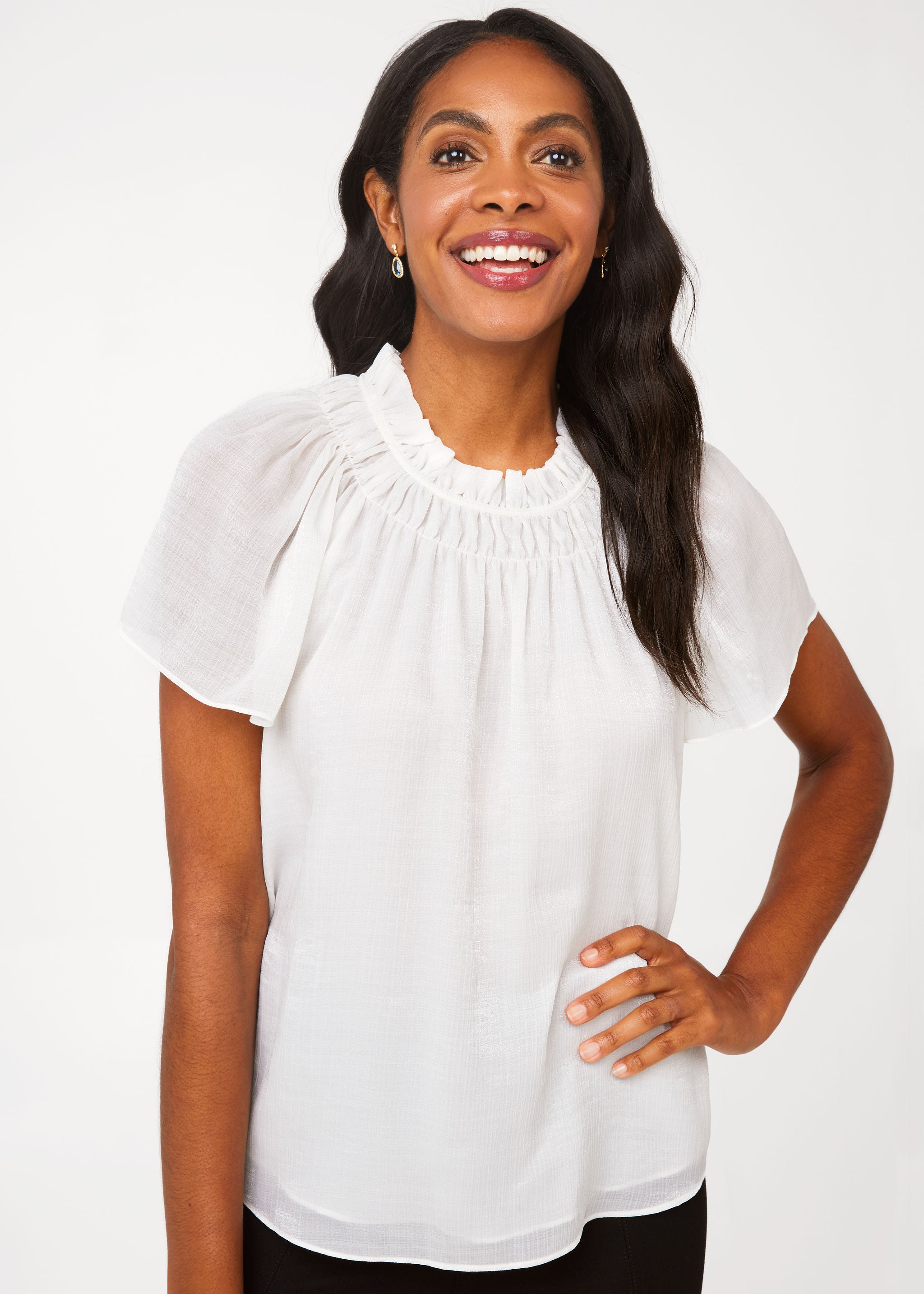 Quinn Blouse White Sparkle Chiffon