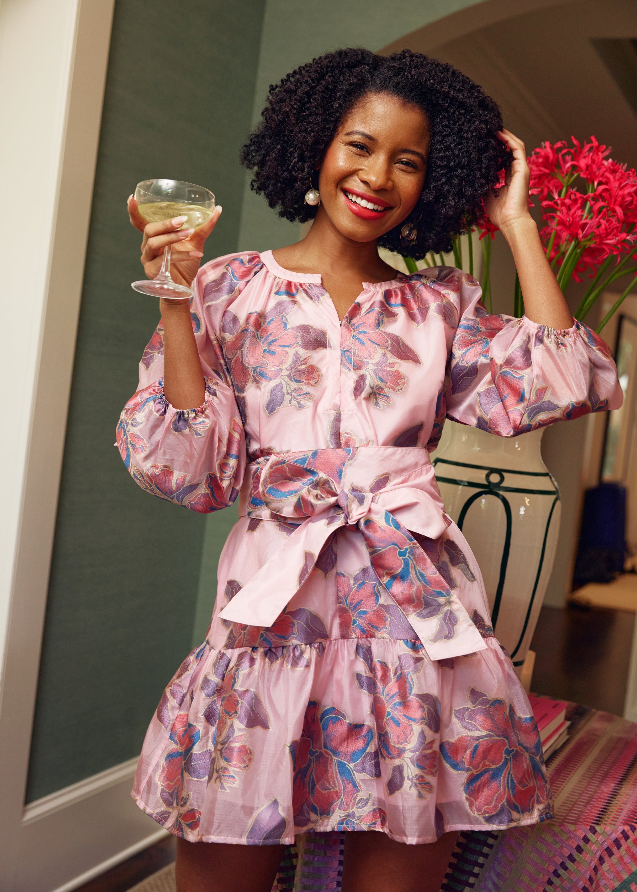 Elise Mini Dress Pink Peony Organza