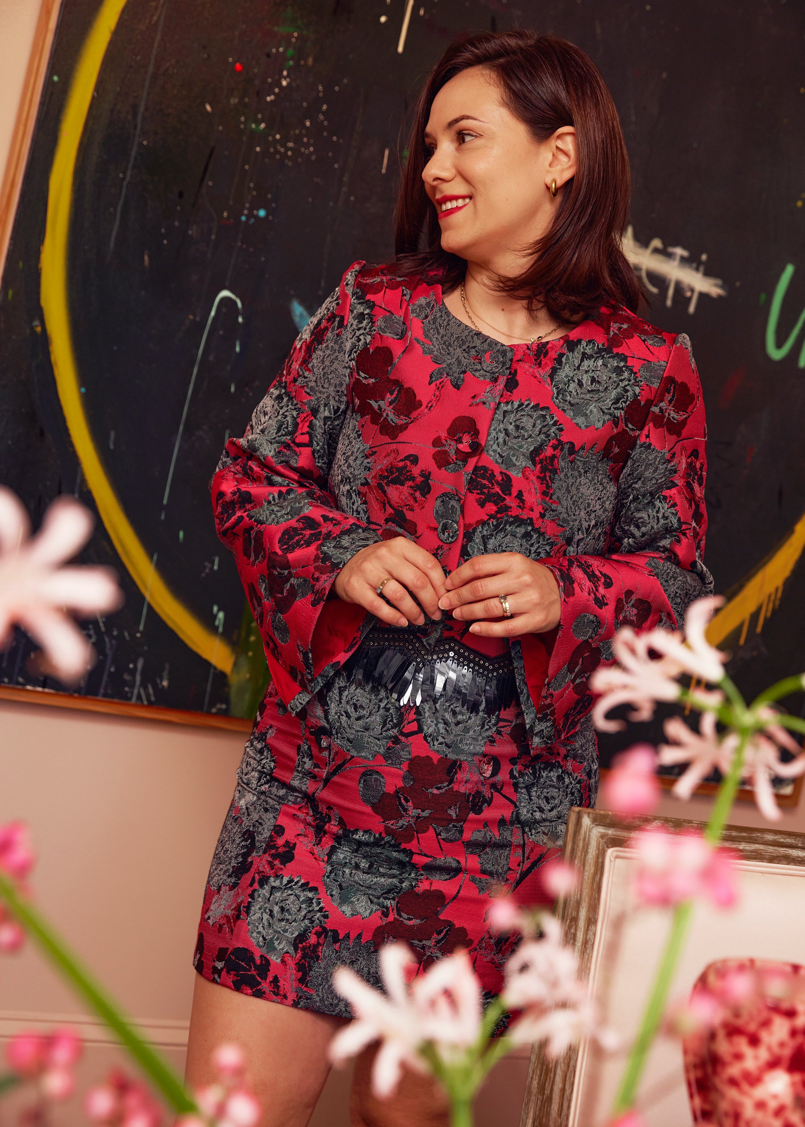 Kennedy Jacket Hot Pink Vintage Dahlia Jacquard