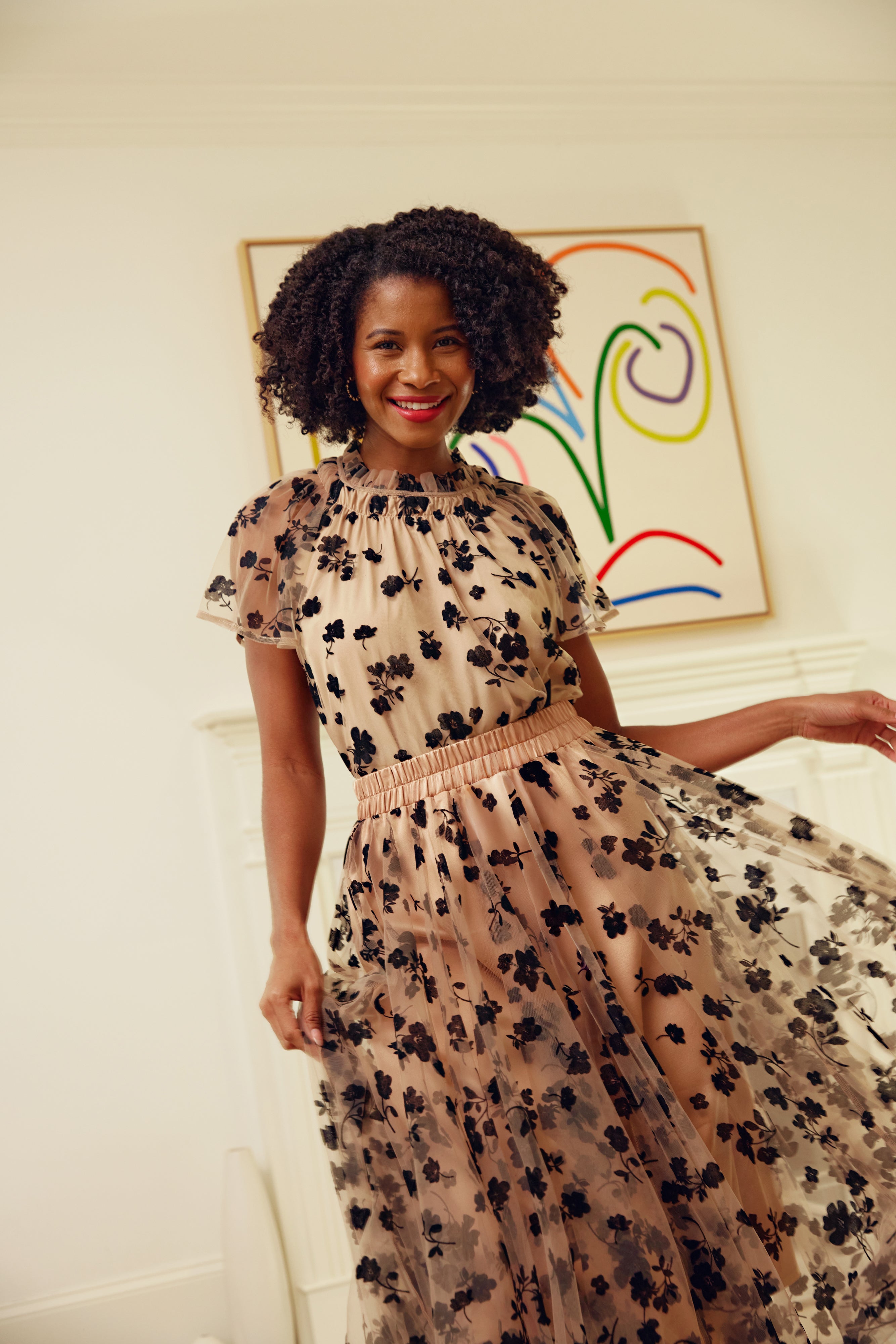 Sue Skirt Nude Floral Velvet Tulle