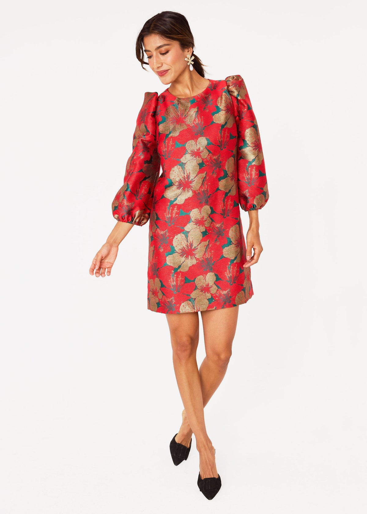 Agnes Dress Red Poinsettia Jacquard