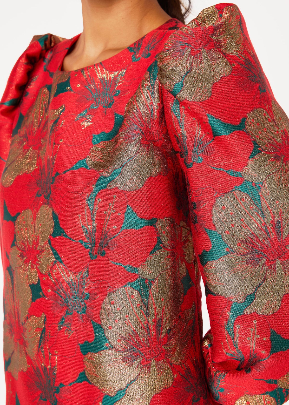 Agnes Dress Red Poinsettia Jacquard