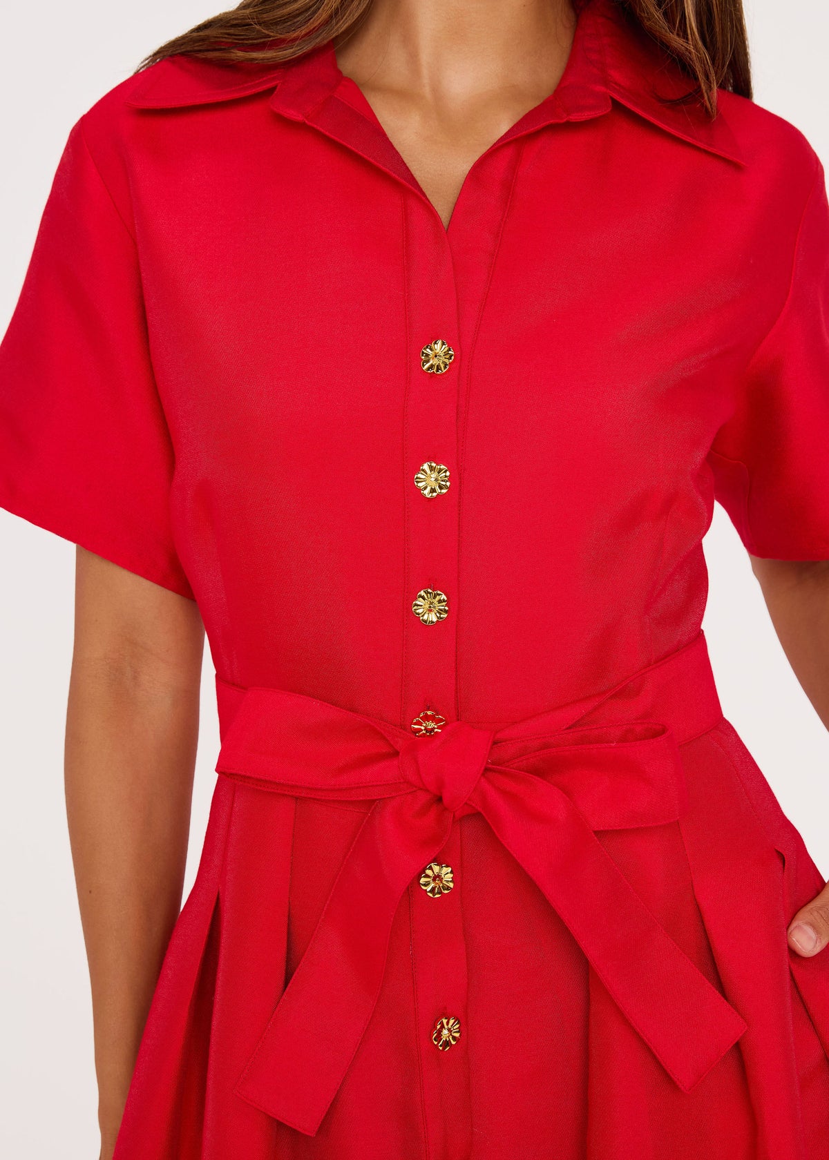 Cecilia Midi Dress Short Sleeve Red Mikado
