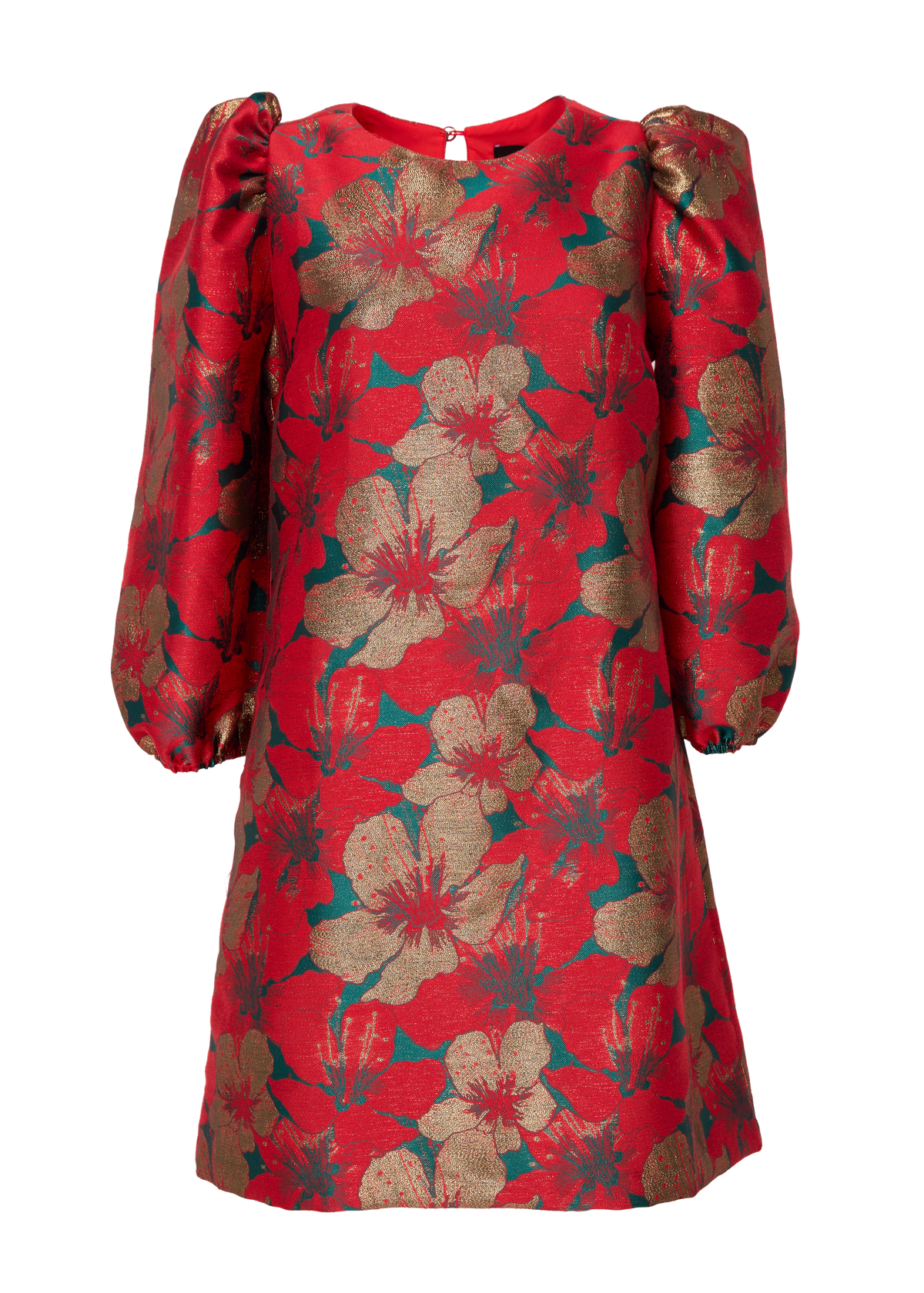 Agnes Dress Red Poinsettia Jacquard