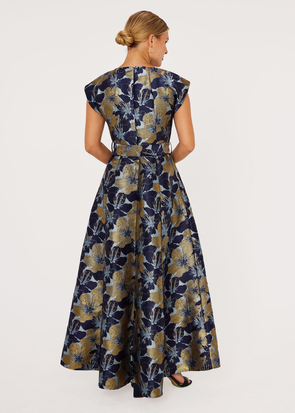Olivia Gown Navy Poinsettia Jacquard