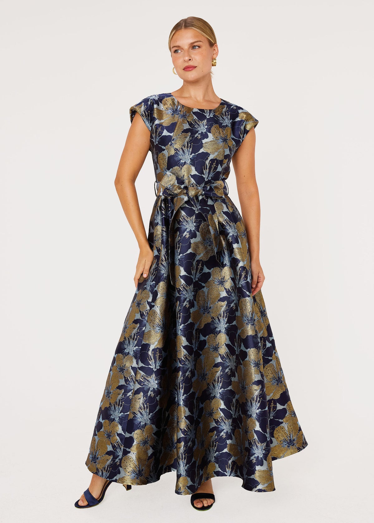 Olivia Gown Navy Poinsettia Jacquard