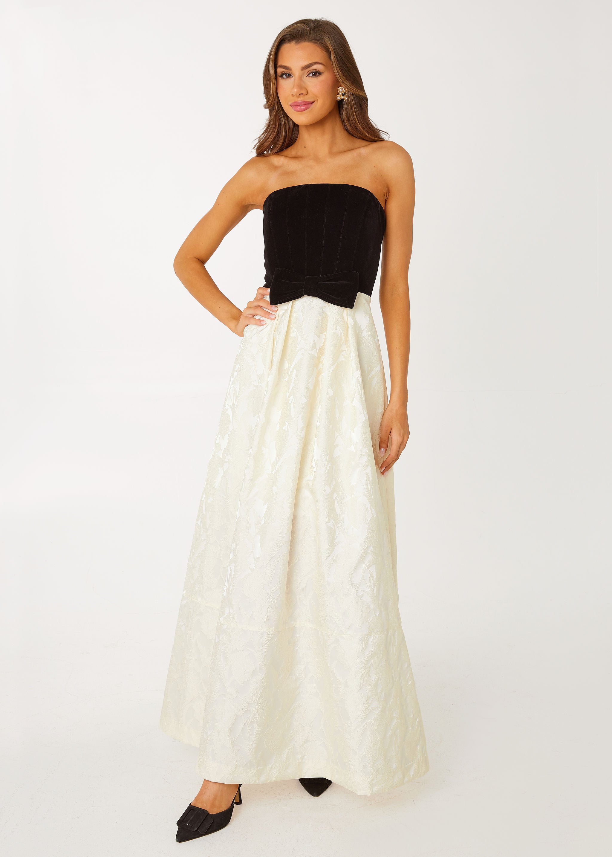 Catherine Gown Velvet and Ivory Embossed Satin