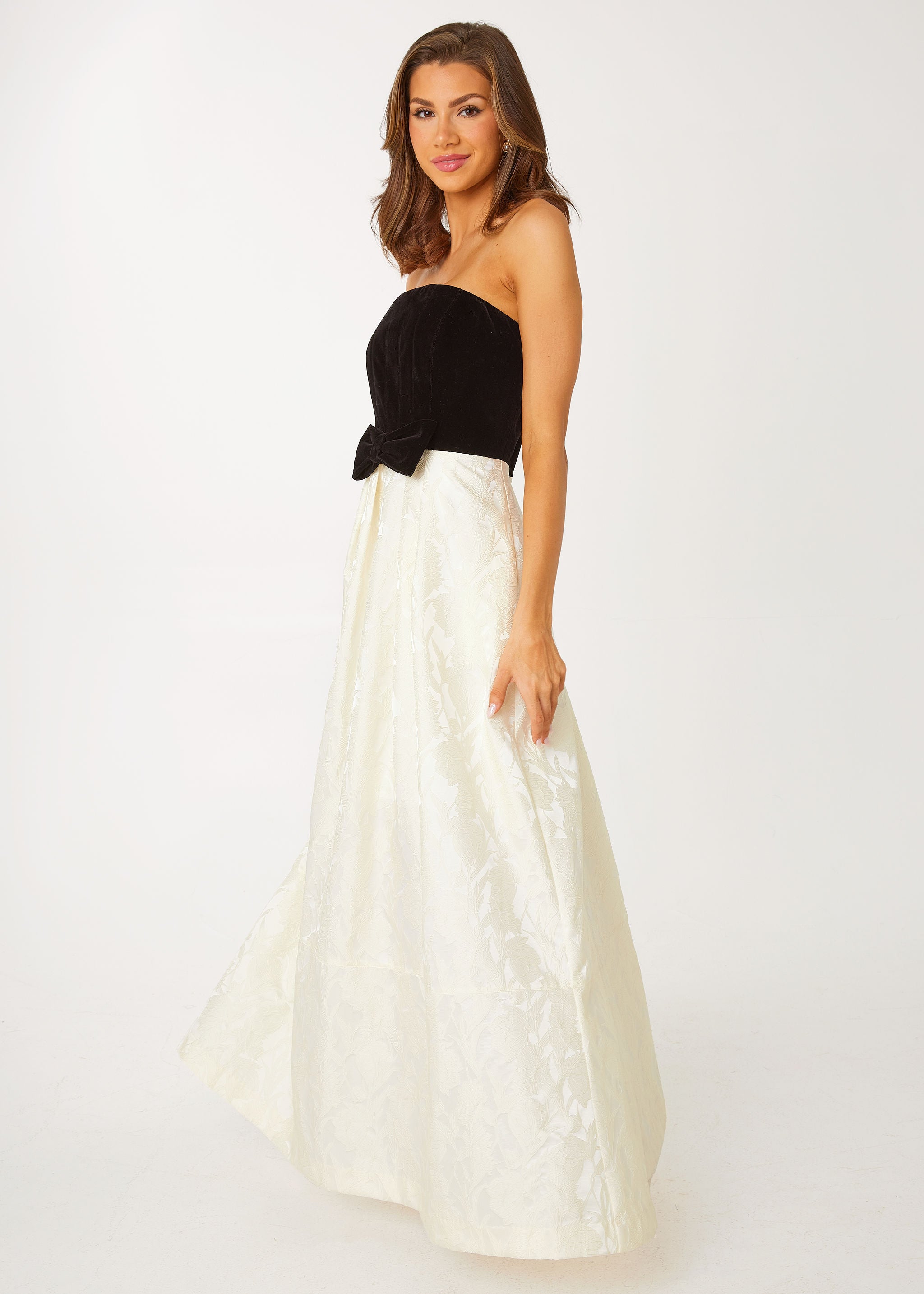 Catherine Gown Velvet and Ivory Embossed Satin
