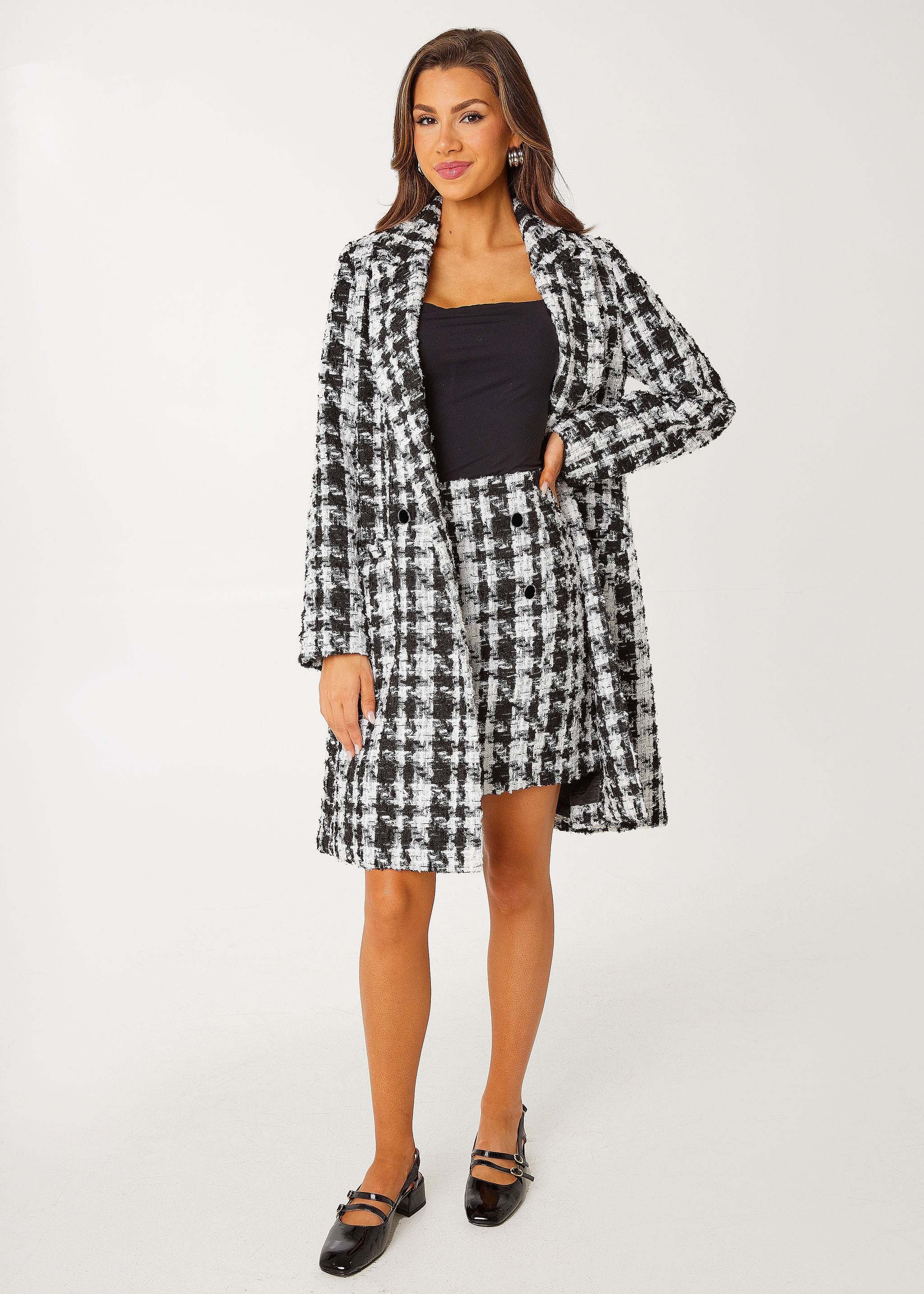 Jessica Skirt Black and White Houndstooth Tinsel Tweed