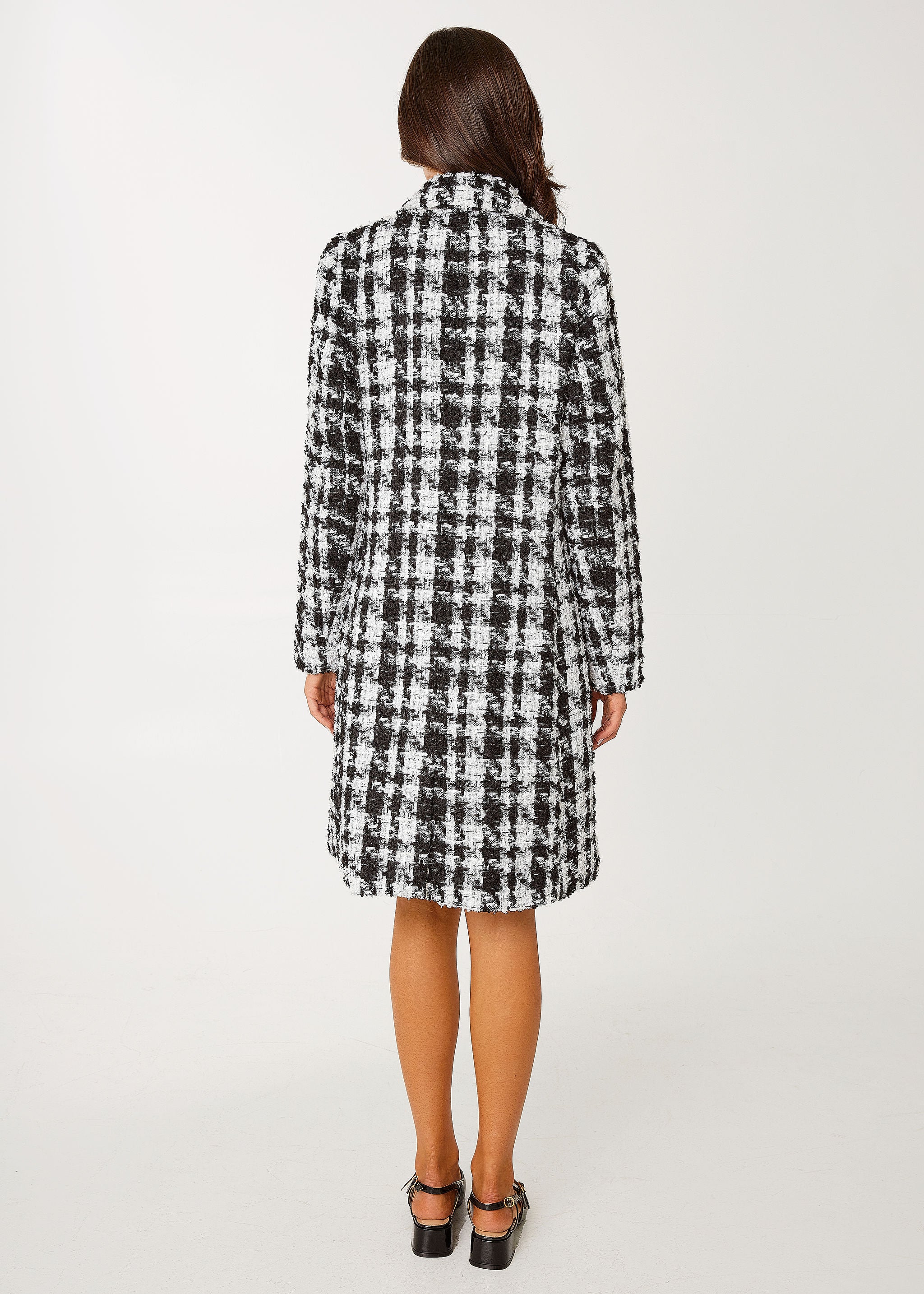 Abigail Coat Black and White Houndstooth Tinsel Tweed