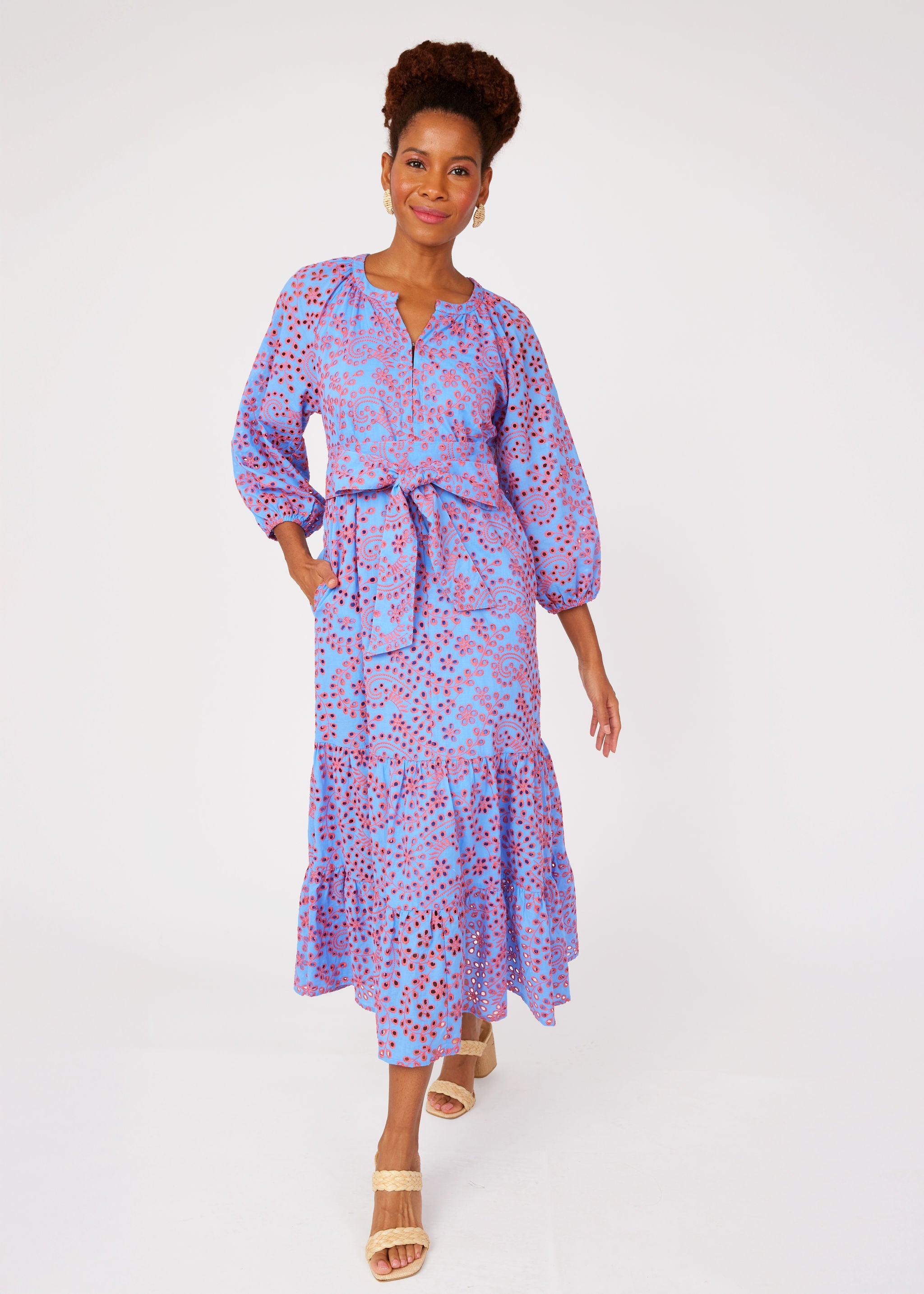 Elise Dress Blue and Pink Jasmine Eyelet