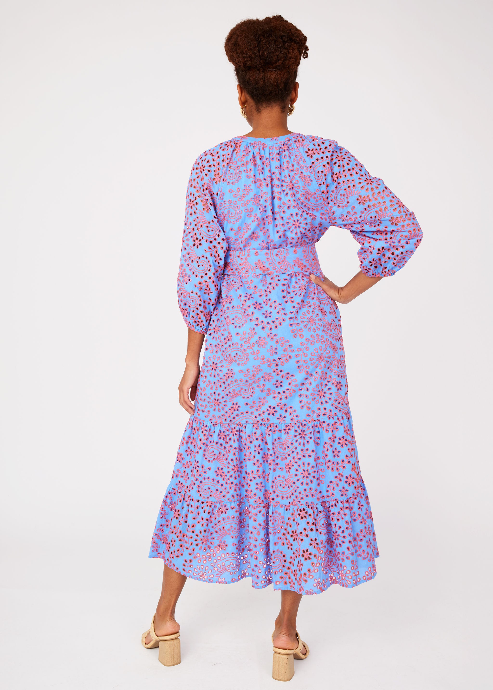 Elise Dress Blue and Pink Jasmine Eyelet