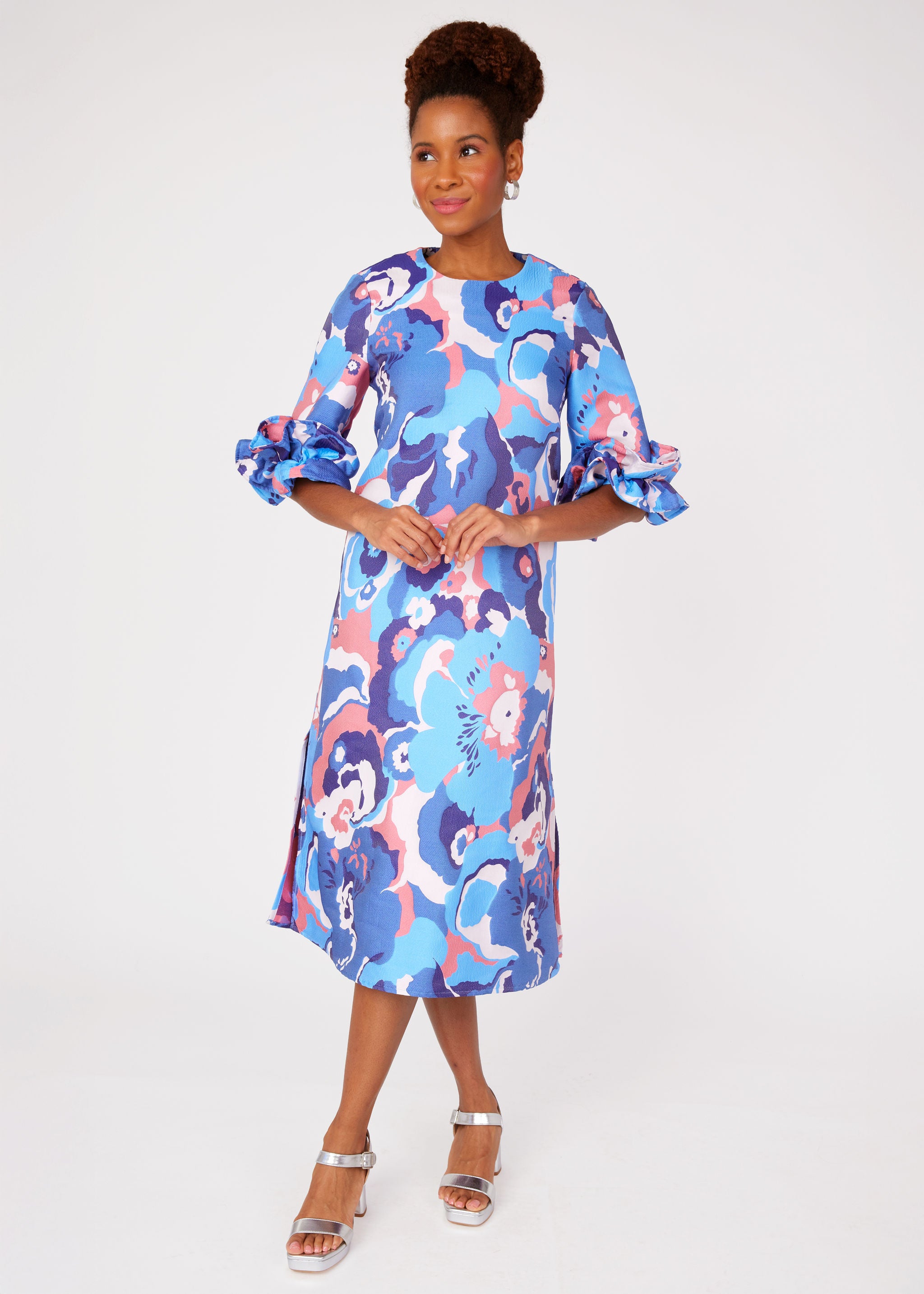 Bronwyn Dress Blue Retro Jacquard