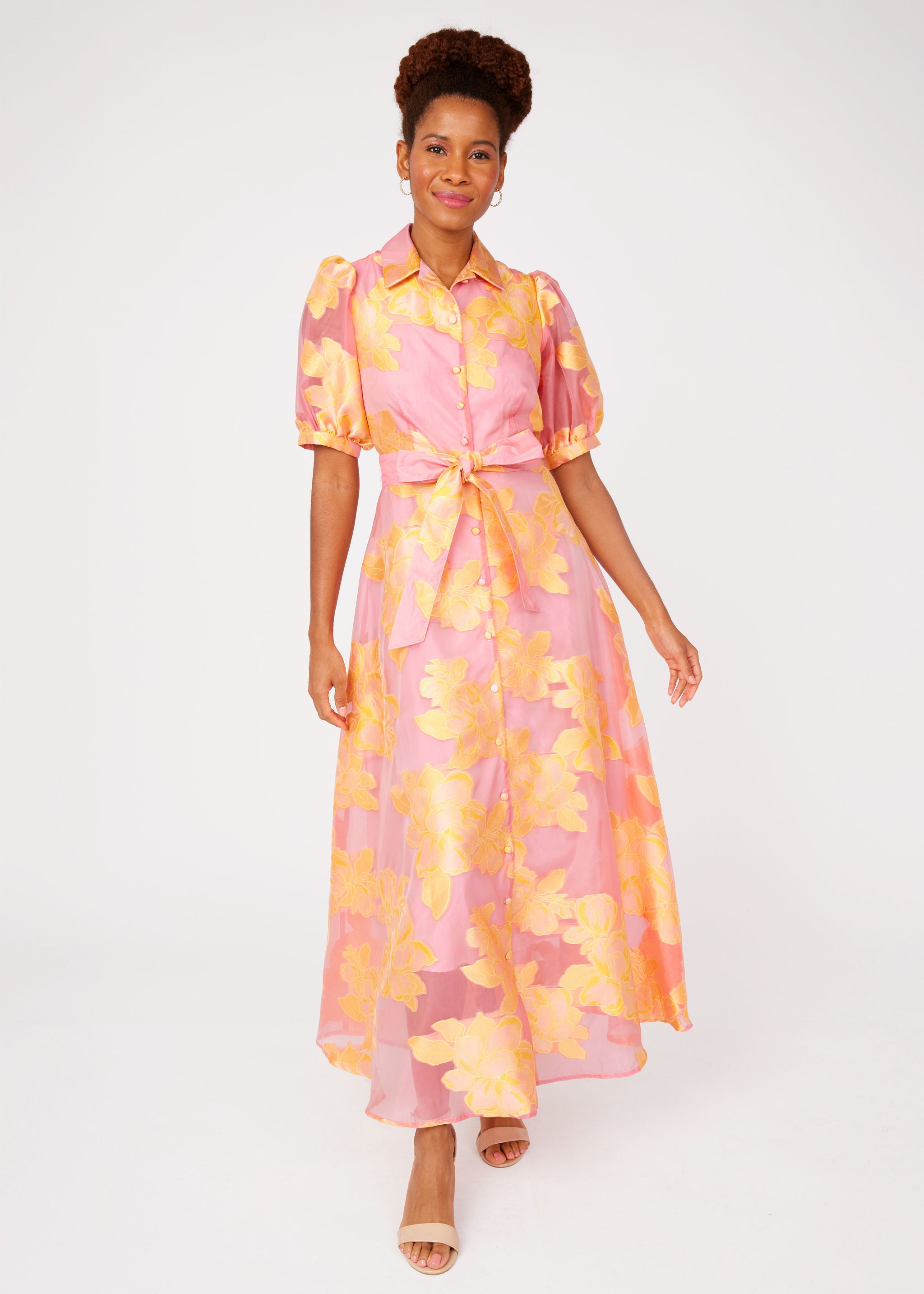 ワンピース Isette Floral Chiffon Dress light petale Charlotte Gown Sorbet Peony Organza