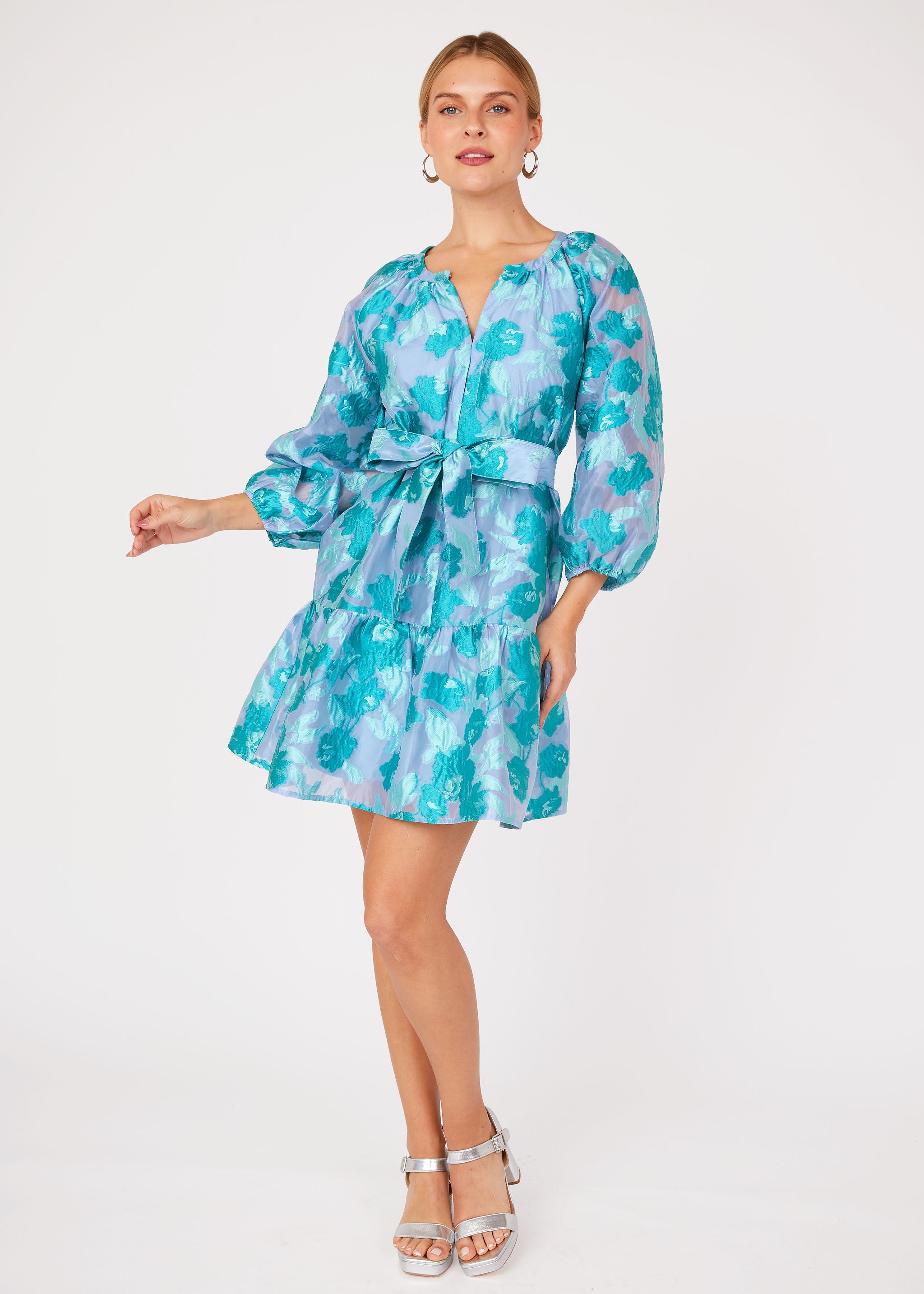 Elise Mini Dress Mint Rose Vine Organza