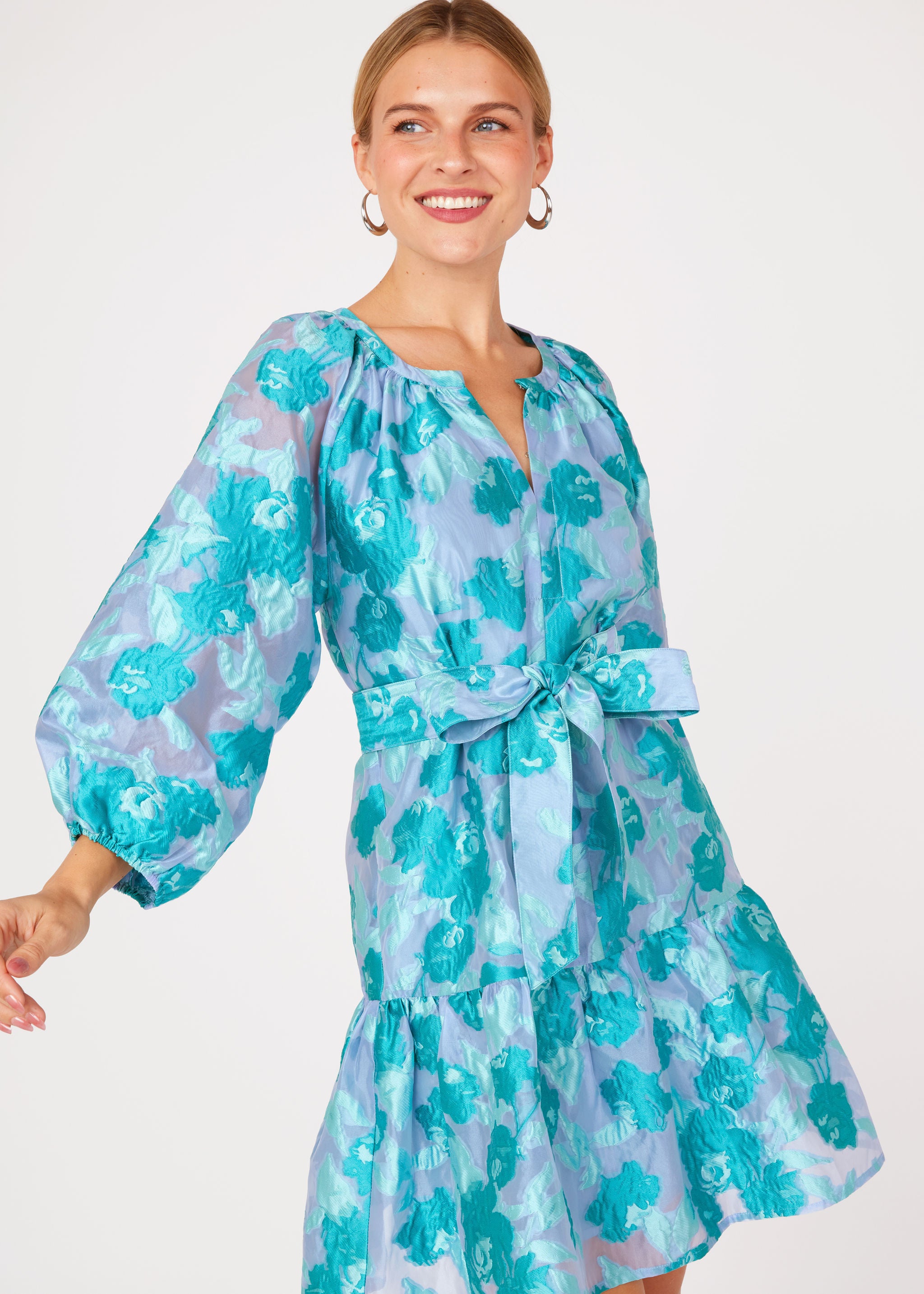 Elise Mini Dress Mint Rose Vine Organza