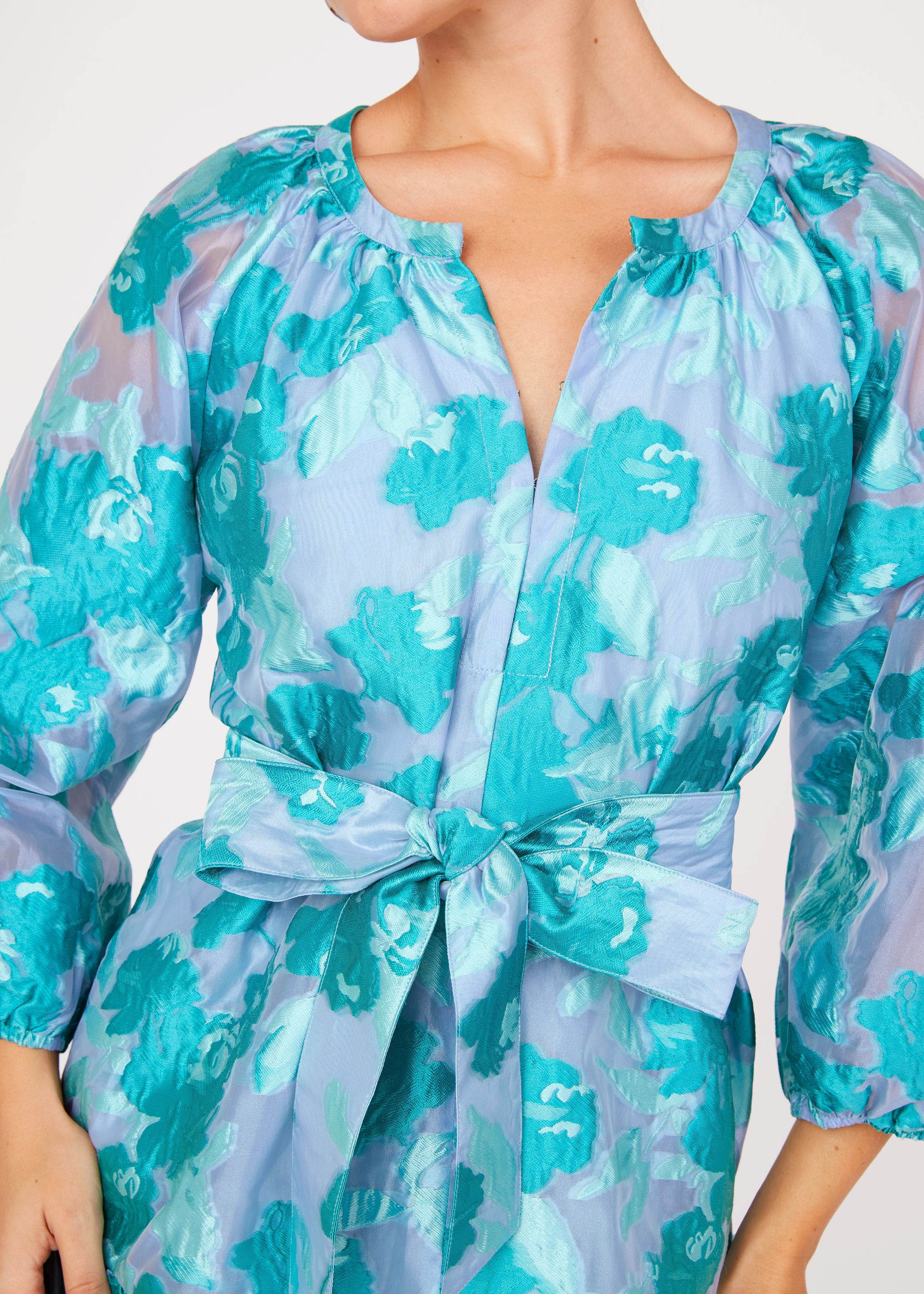 Elise Mini Dress Mint Rose Vine Organza