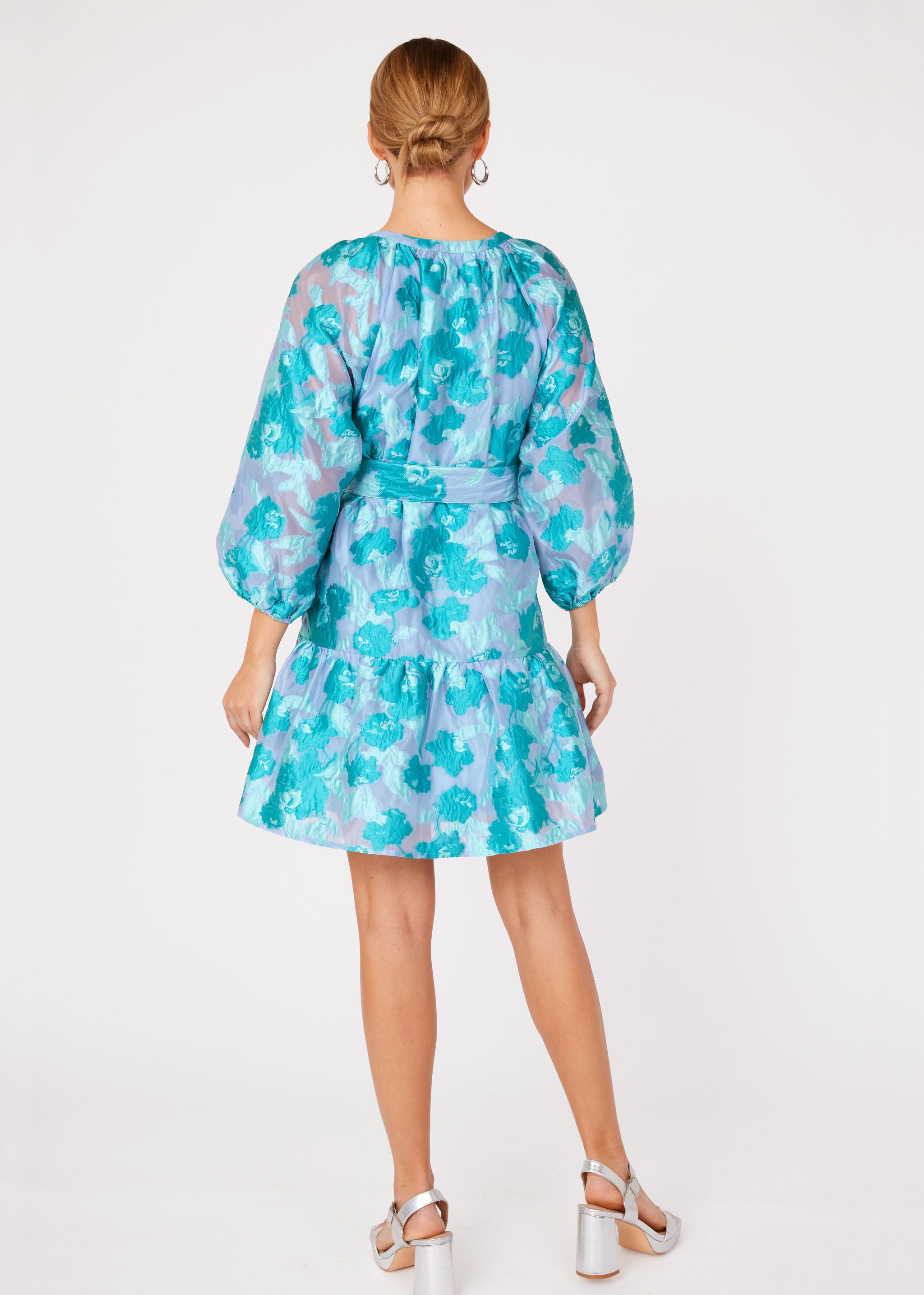 Elise Mini Dress Mint Rose Vine Organza