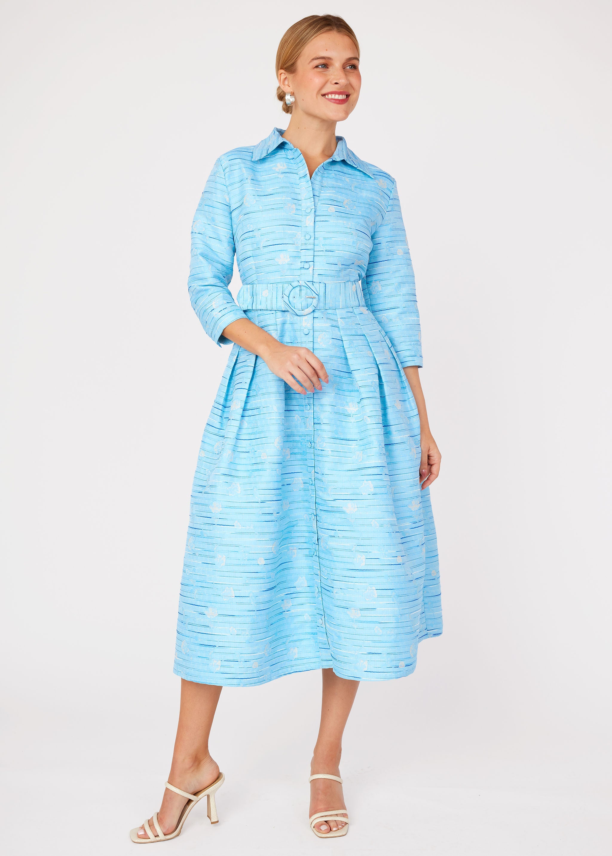 Cecilia Midi Dress Blue Textured Dupioni