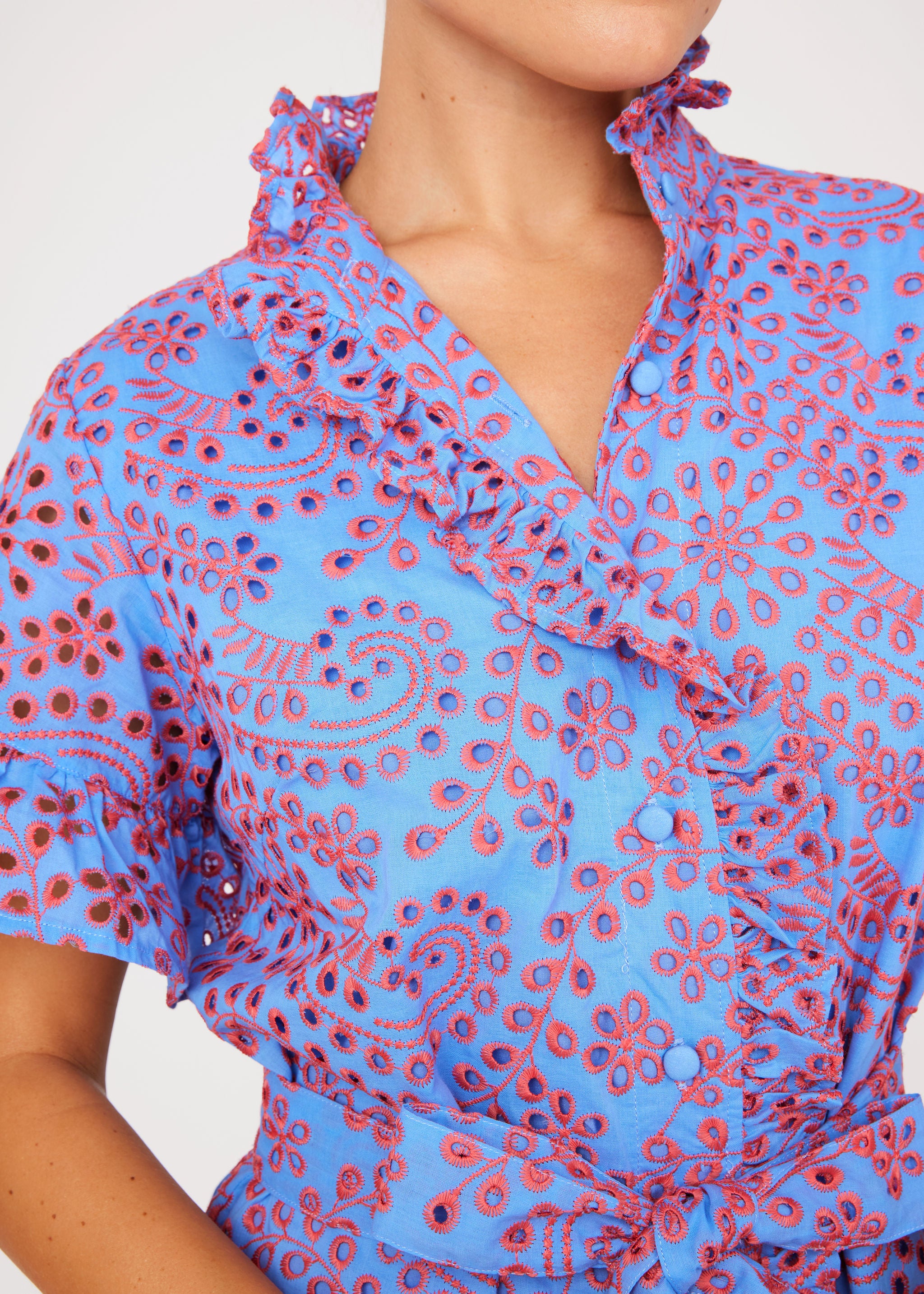 Katie Dress Blue and Pink Jasmine Eyelet