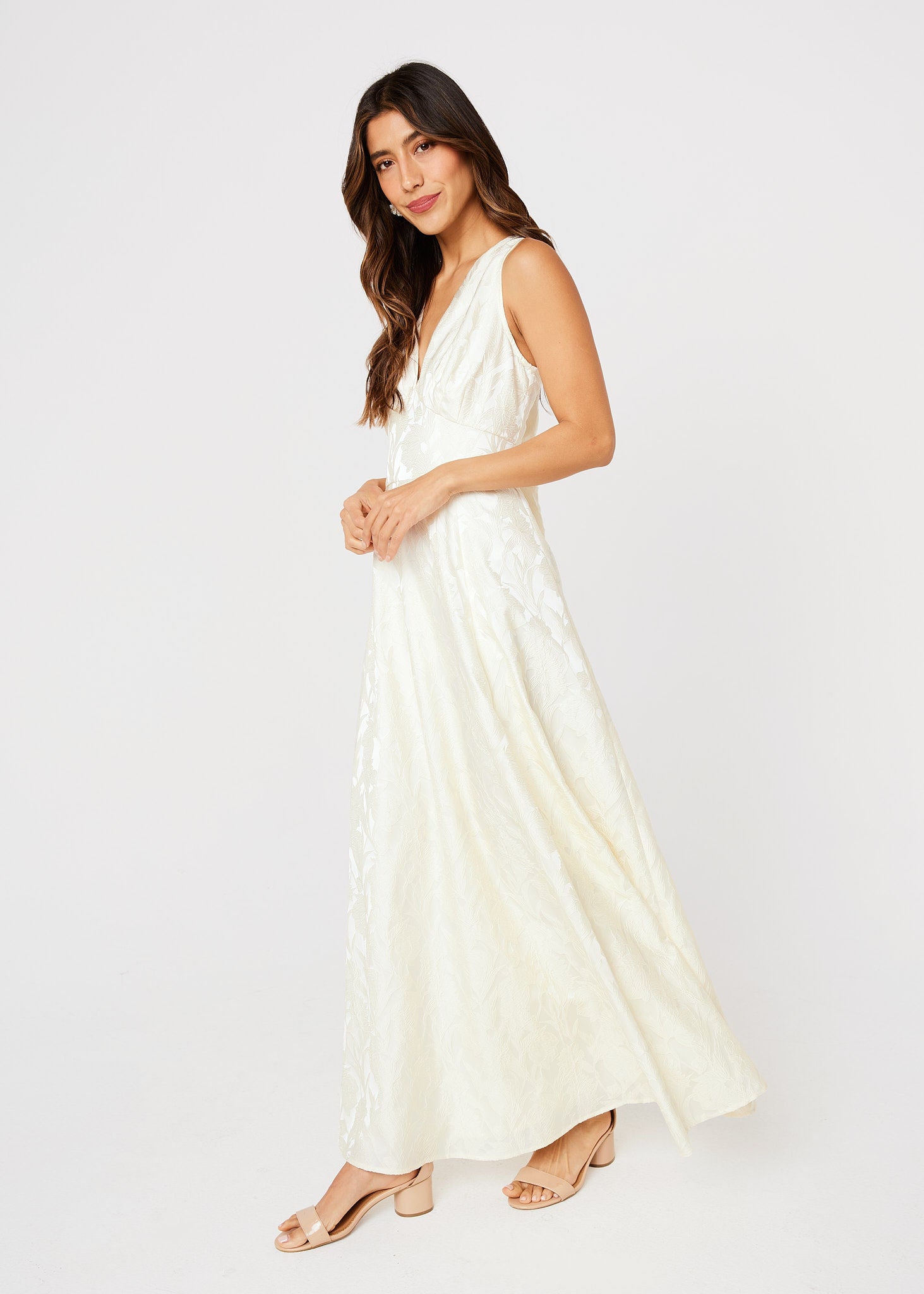 Martha Gown Ivory Garden Embossed Satin