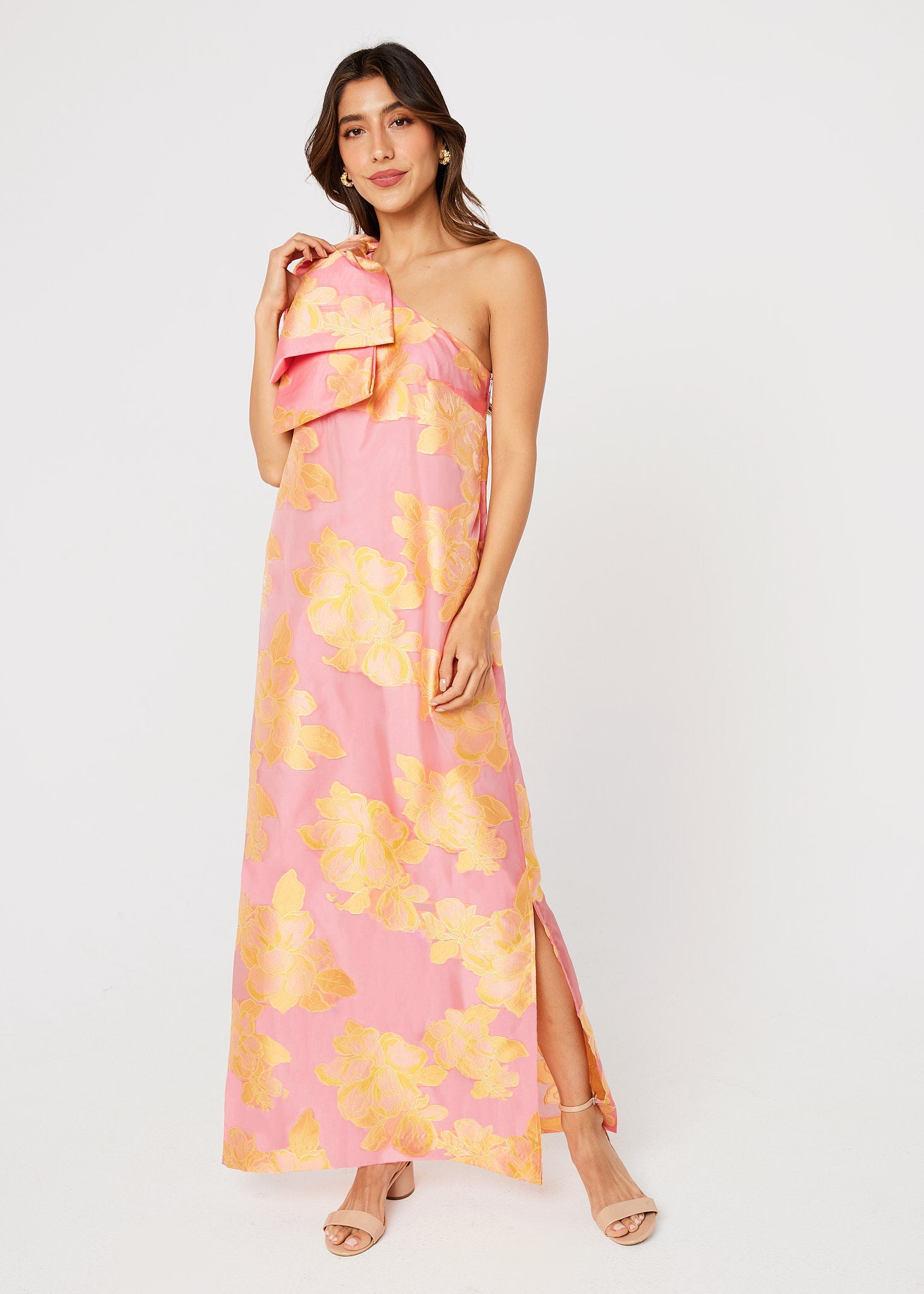 cassie floral maxi dress Gown Sorbet Peony Organza Orange / XXS Cap Tassel:Red removable belt / sash Style:ST5179F Sandy Gomes Women's Halter