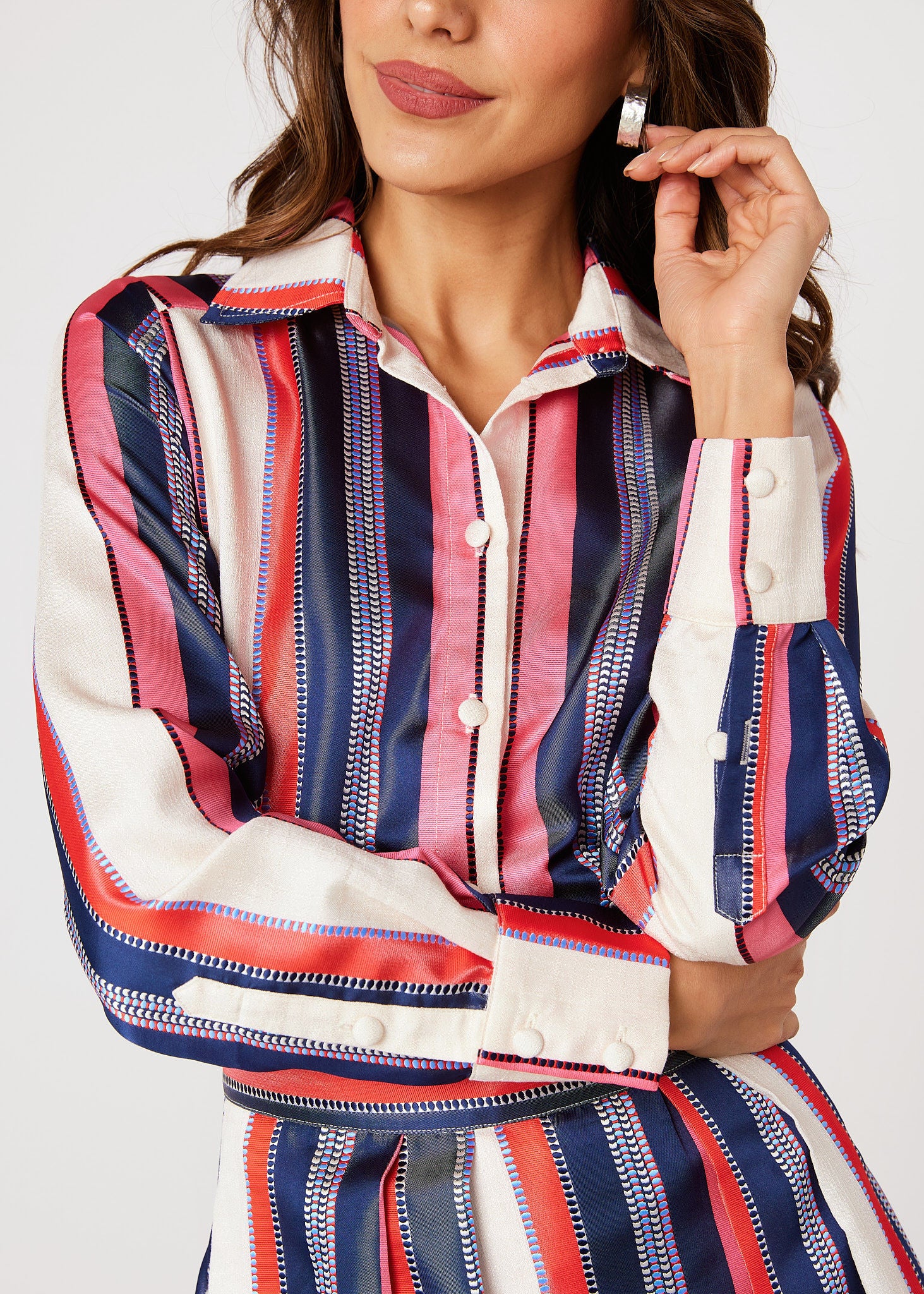 Margaret Blouse Carnation Coastal Stripe Jacquard
