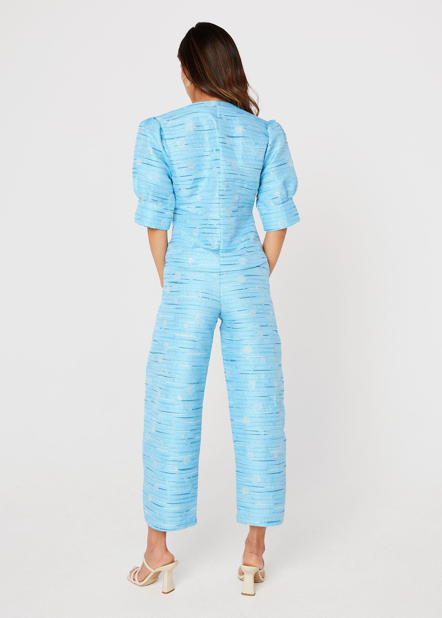 Cleo Top Blue Textured Dupioni