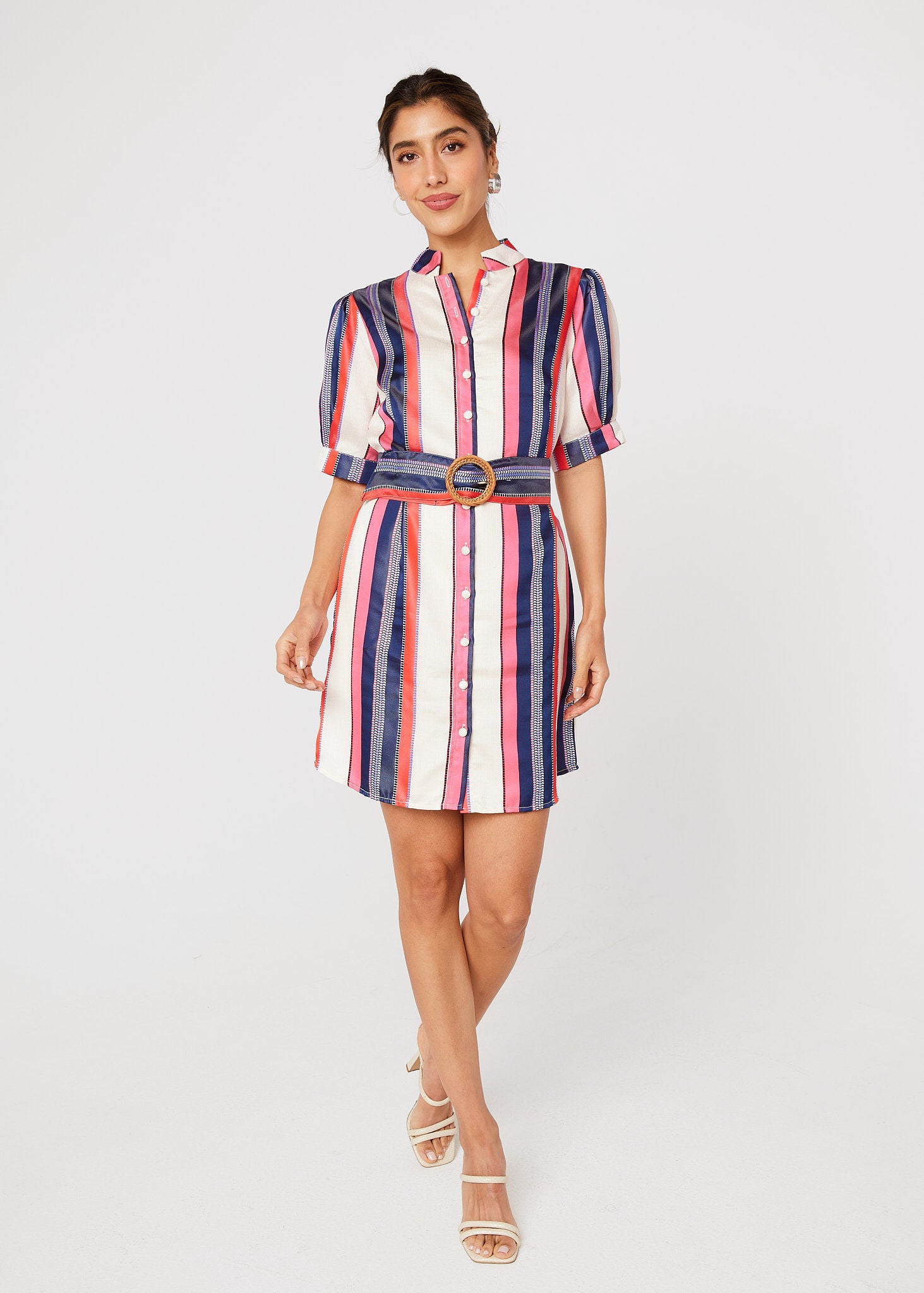 Georgina Dress Carnation Coastal Stripe Jacquard