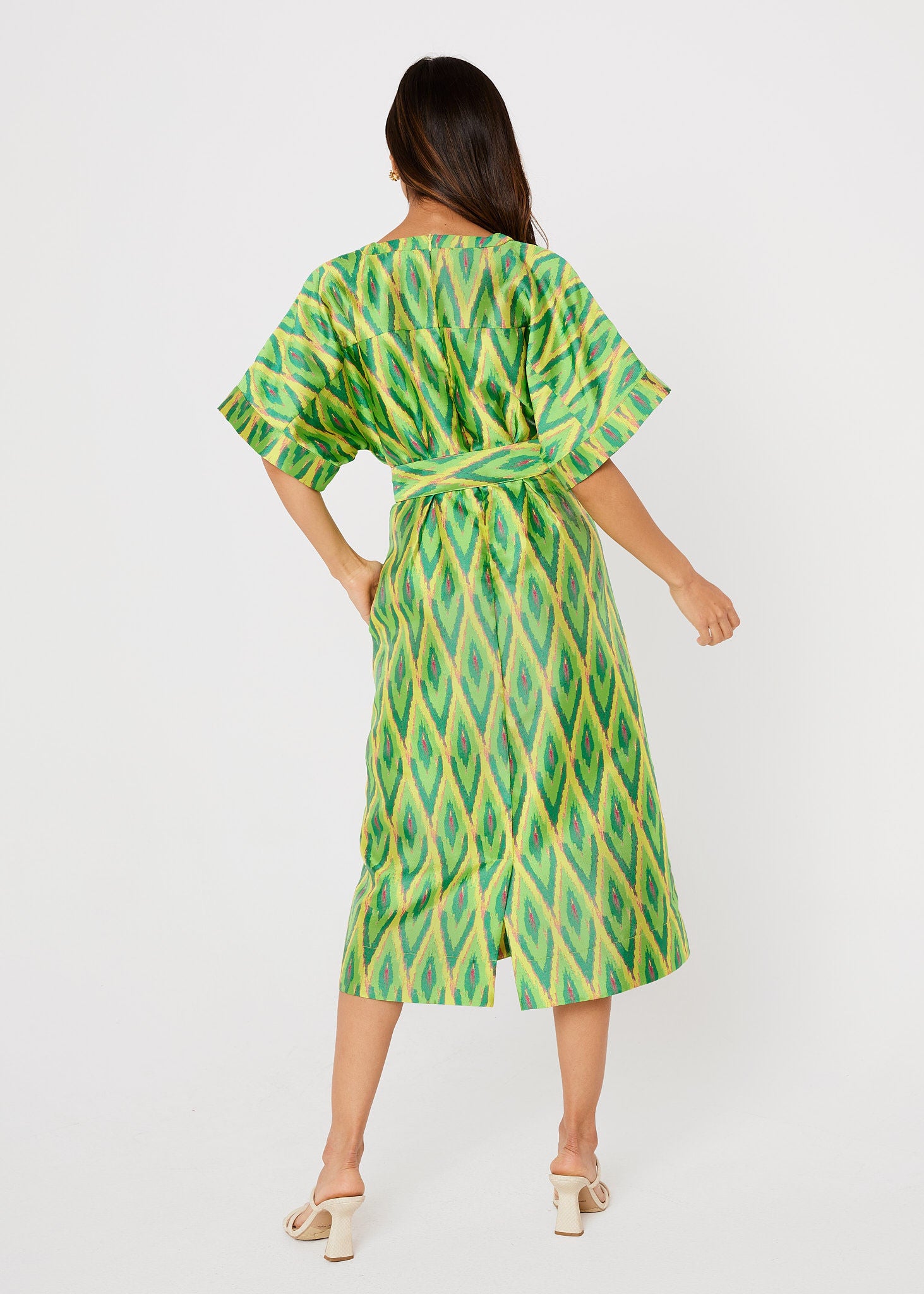 Evelyn Dress Lime Ikat Jacquard