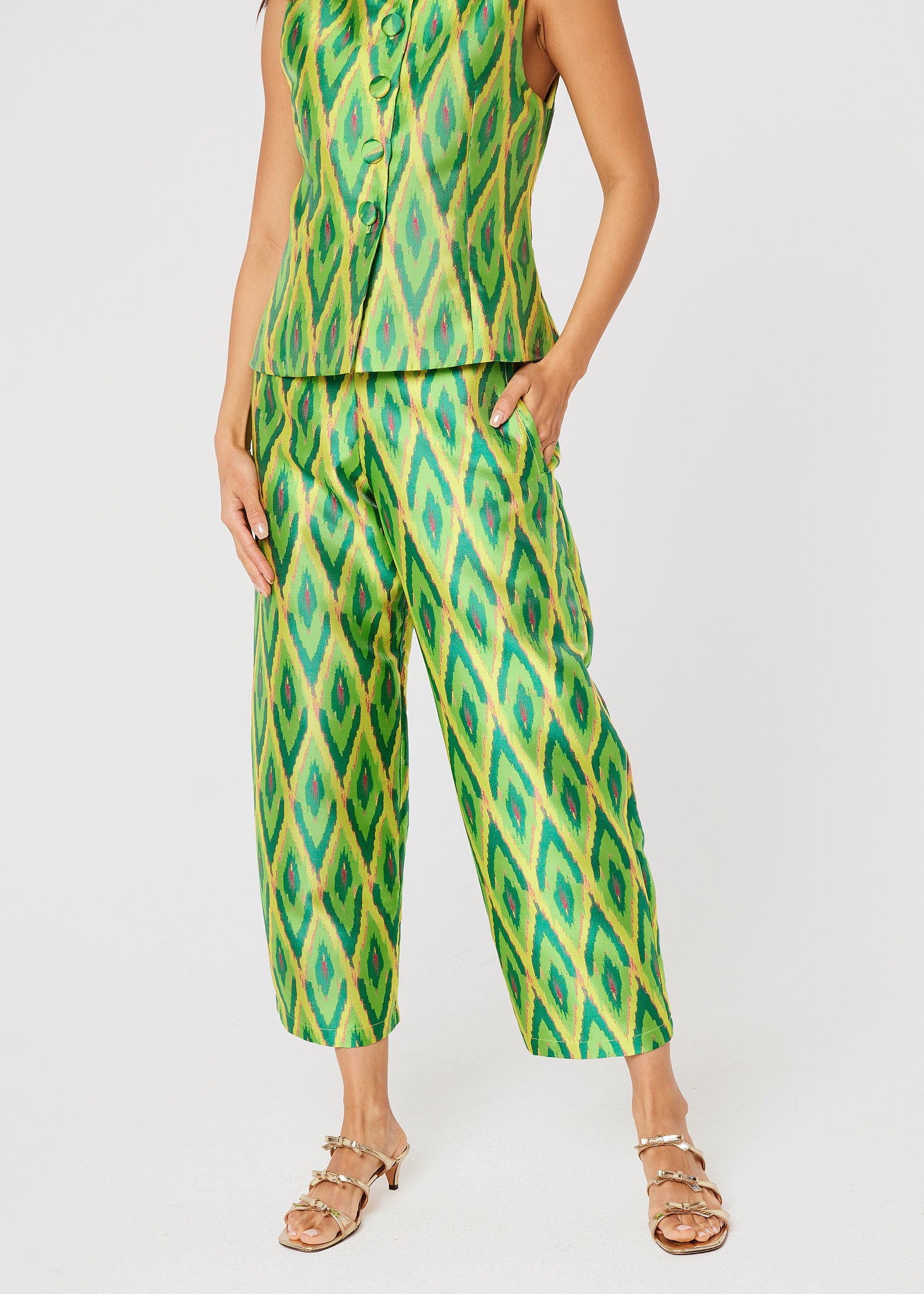Taylor Pant Lime Ikat Jacquard