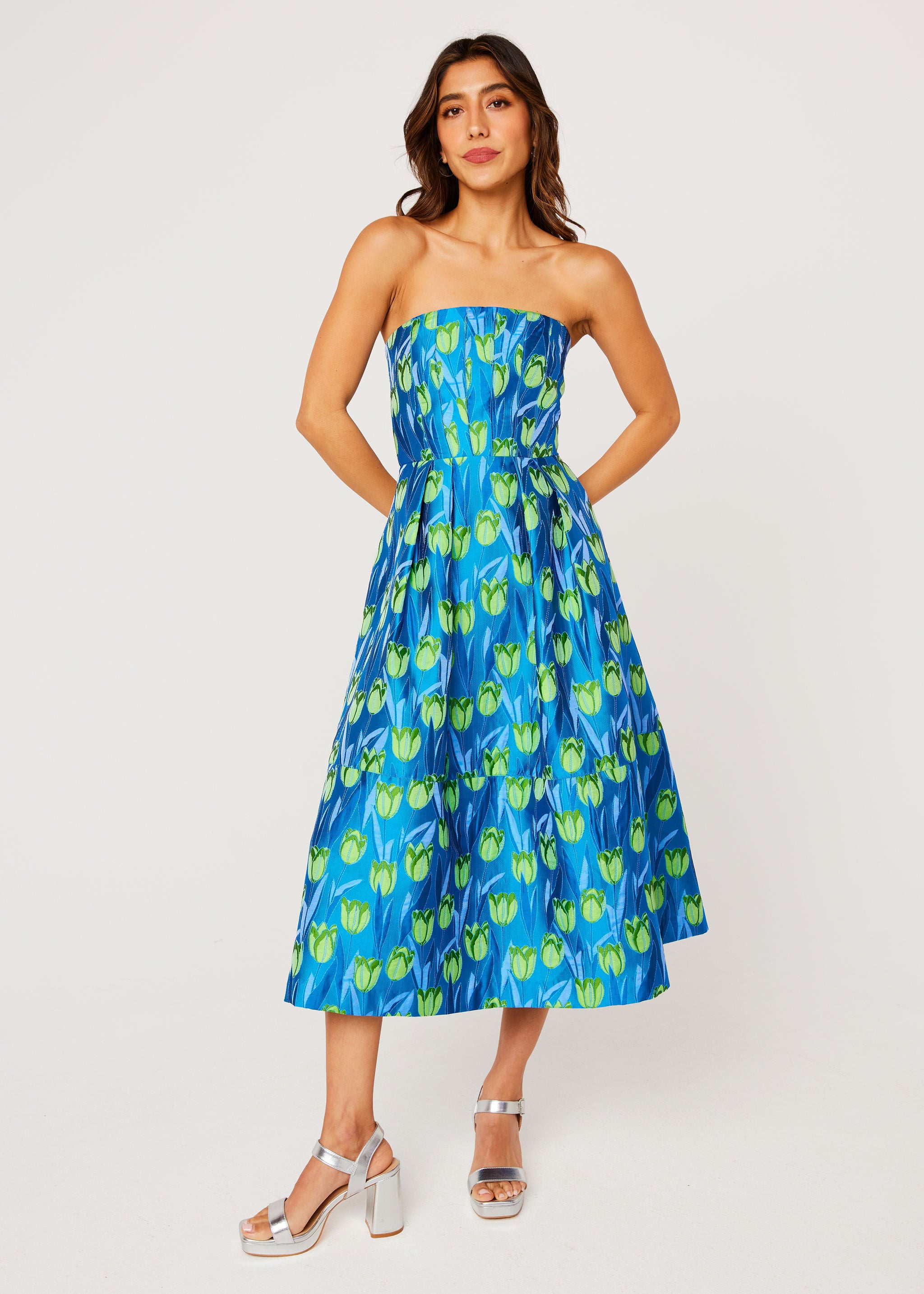 Catherine Dress Cobalt Tulip Jacquard