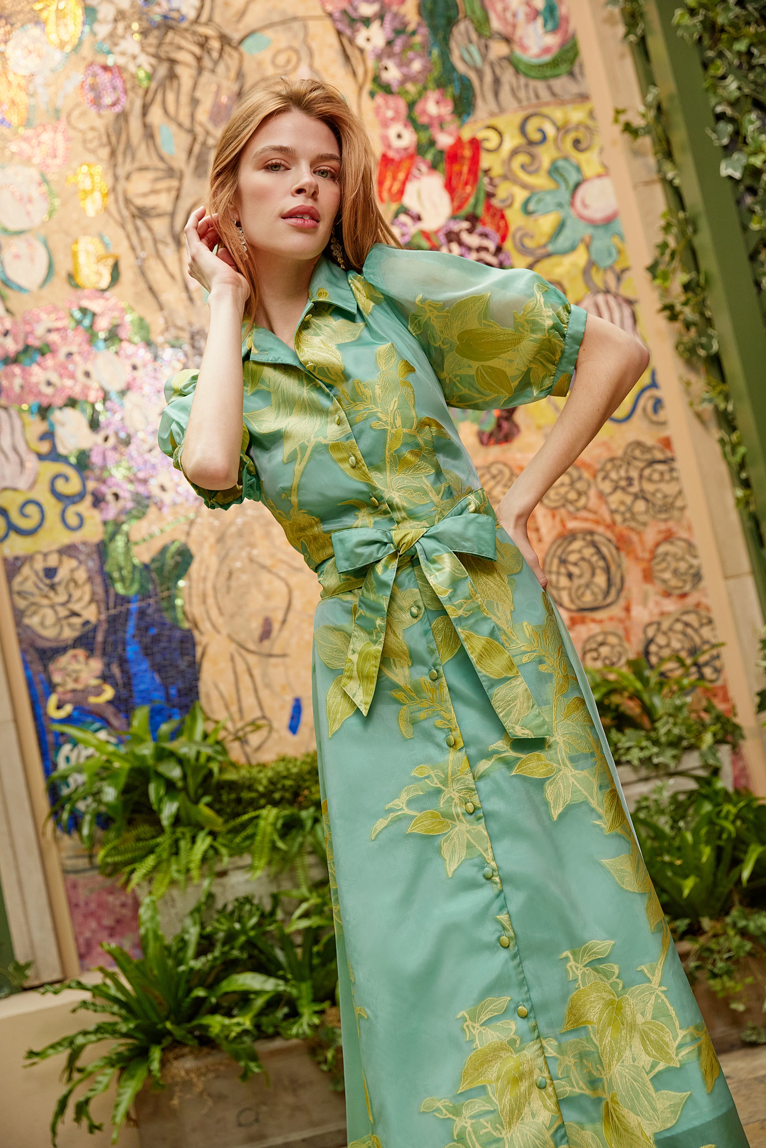 Charlotte Gown Teal Leaf Organza