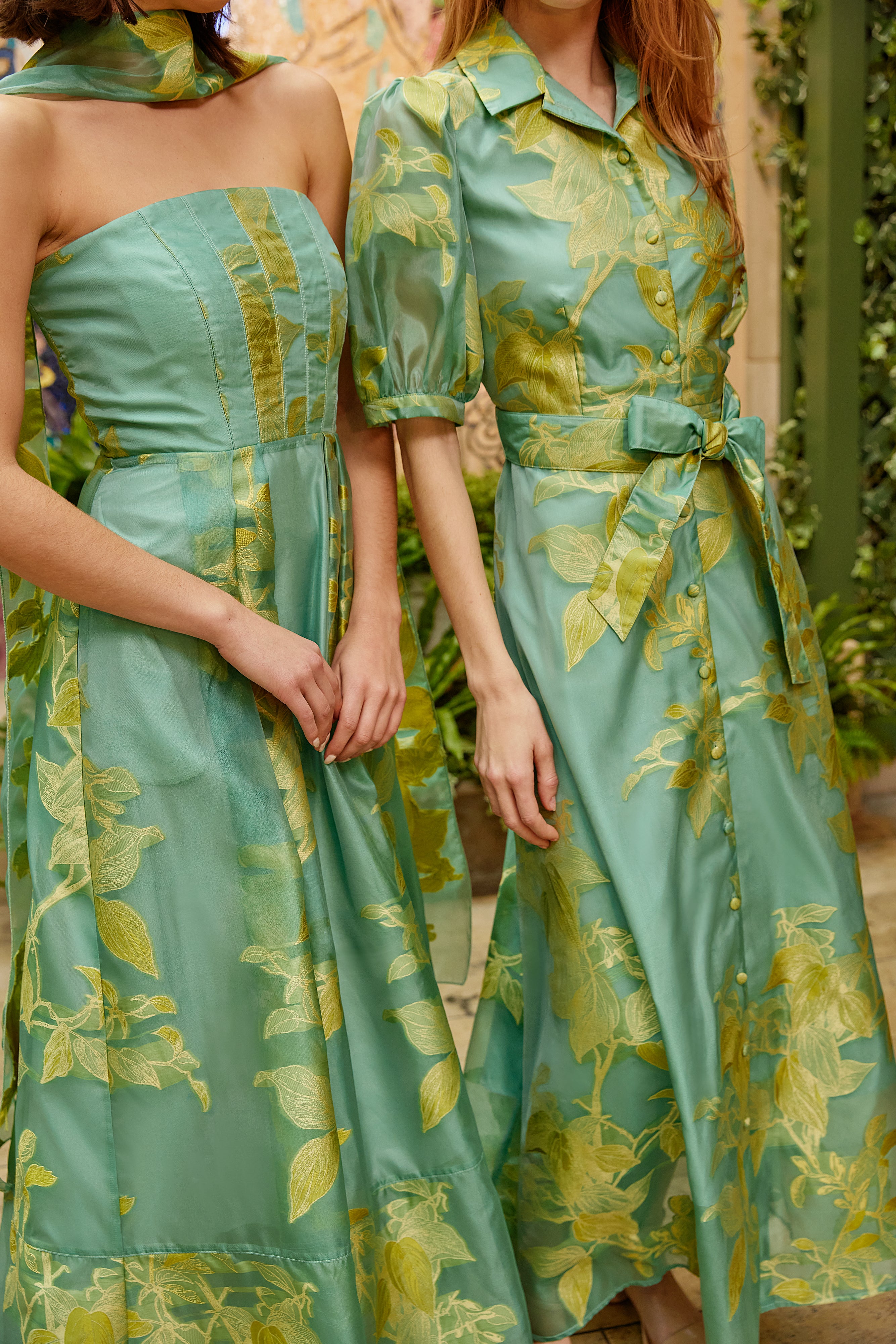 Charlotte Gown Teal Leaf Organza