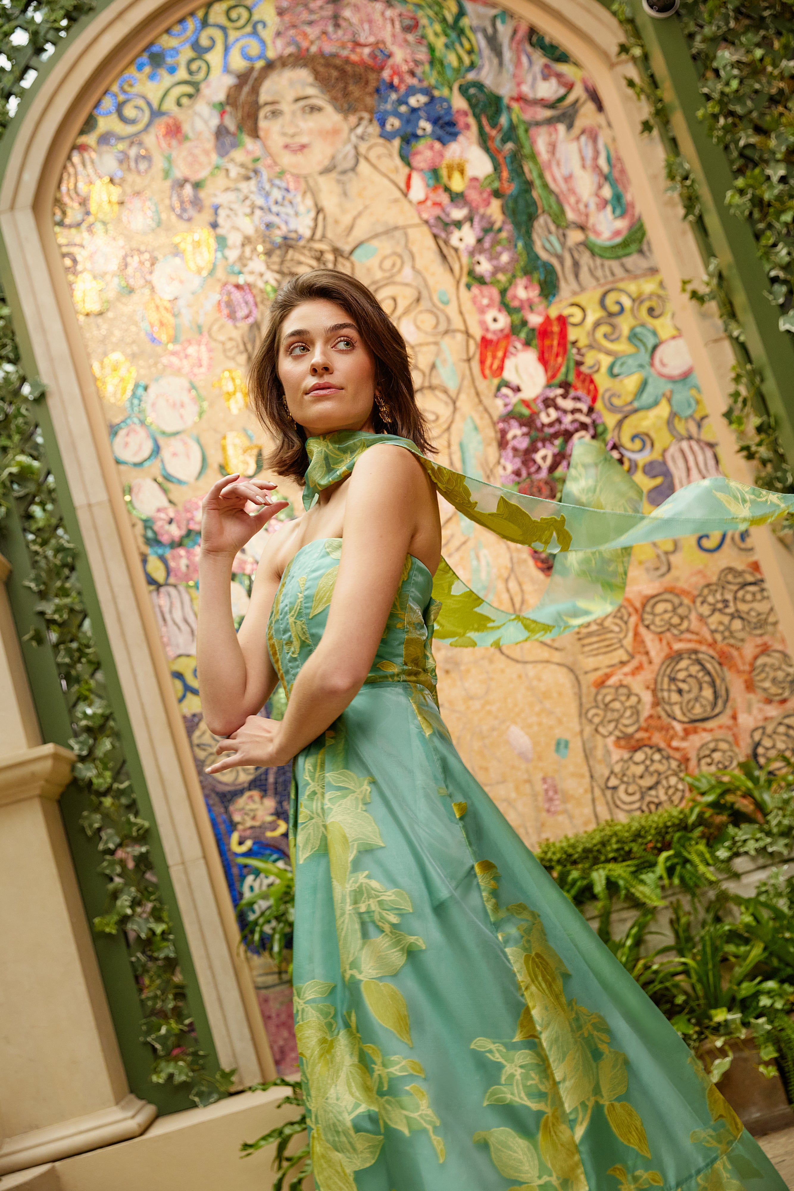 Catherine Gown Teal Leaf Organza