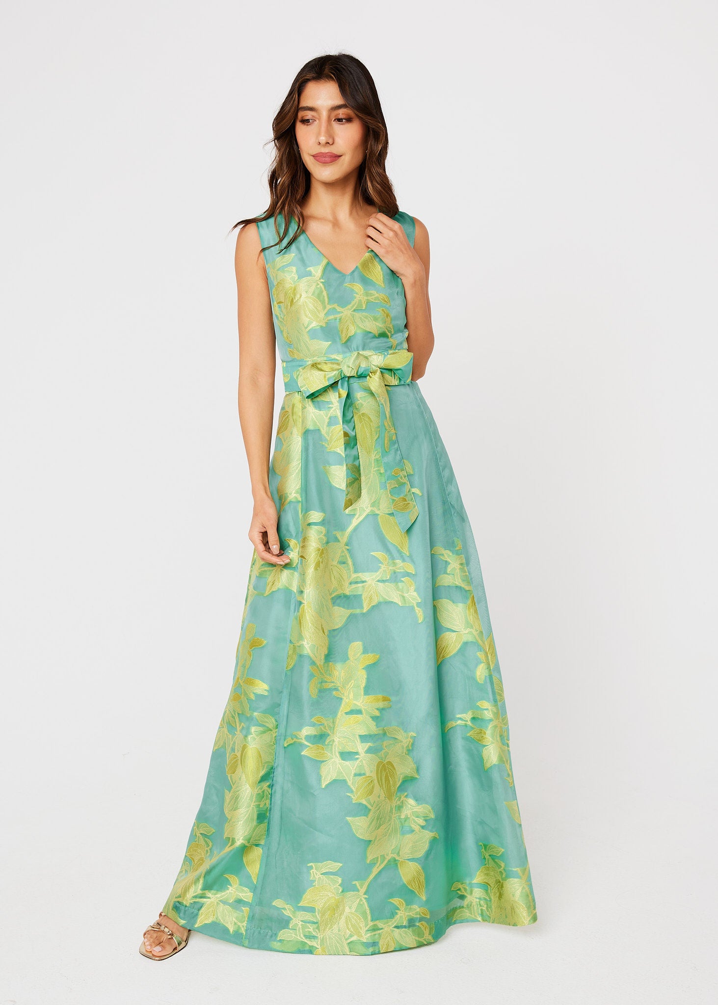 Arden Gown Teal Leaf Organza